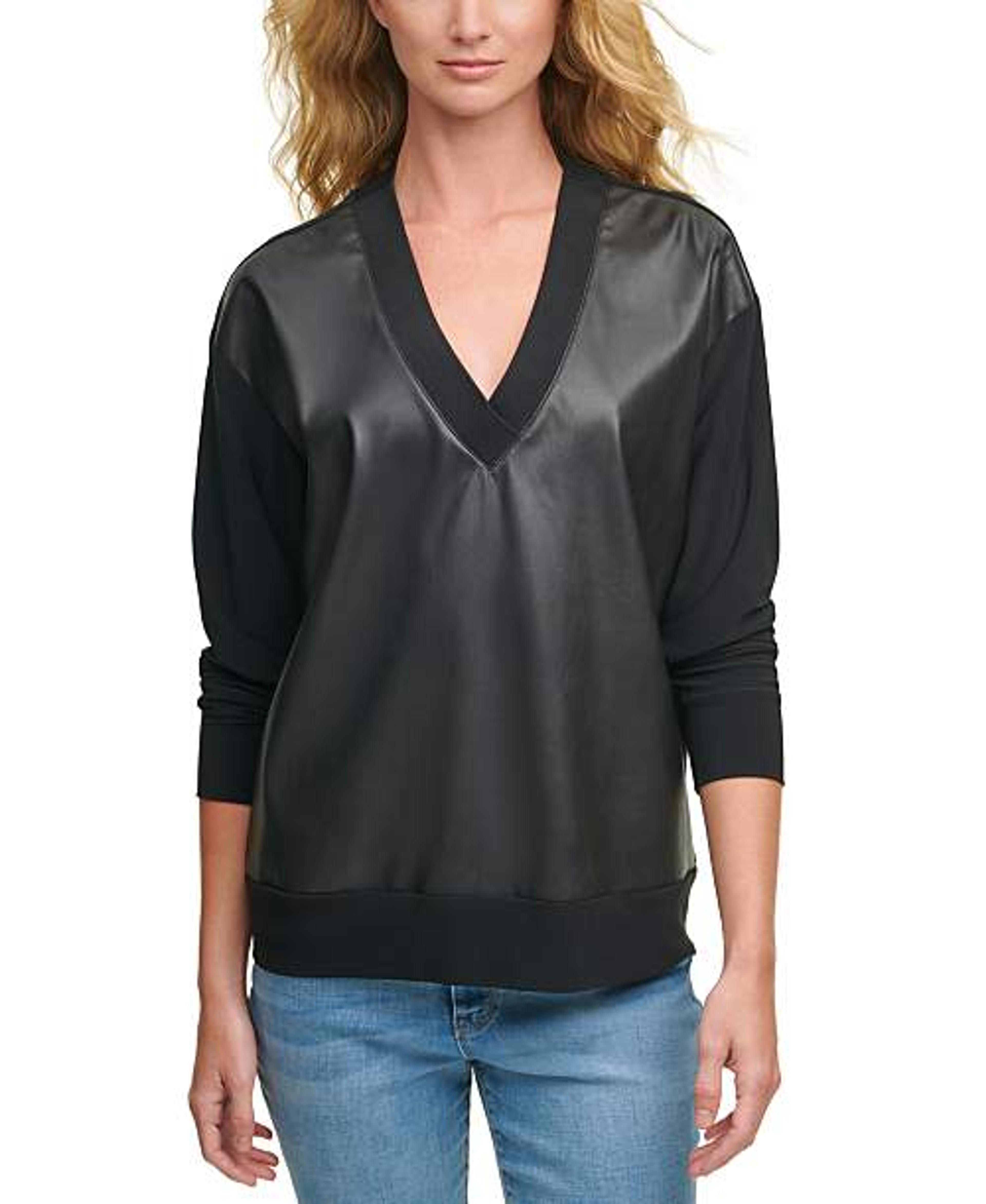 DKNY Faux-Leather Front Sweatshirt