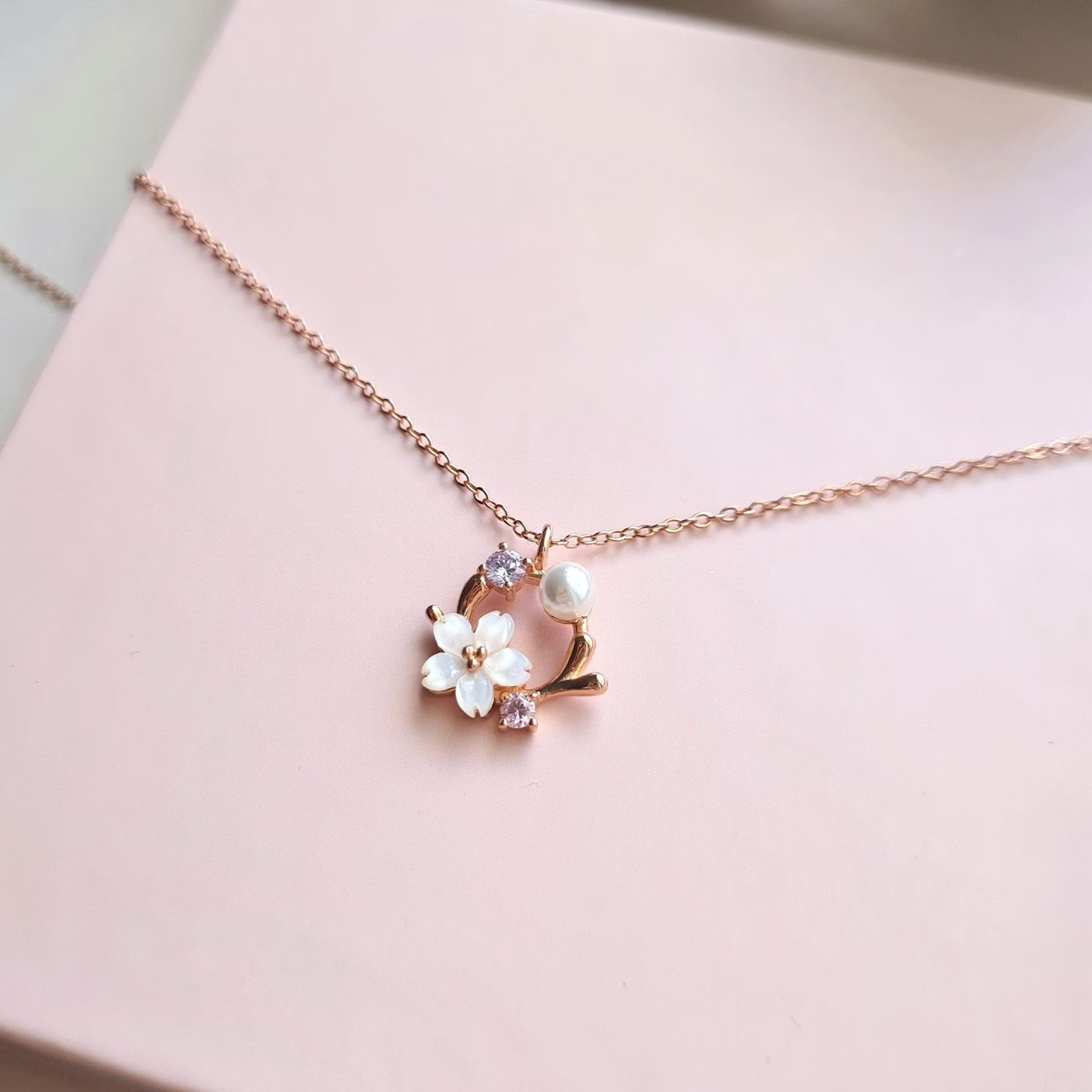 Sakura Blossom Necklace 925 Silver Sakura Necklace Flower - Etsy UK