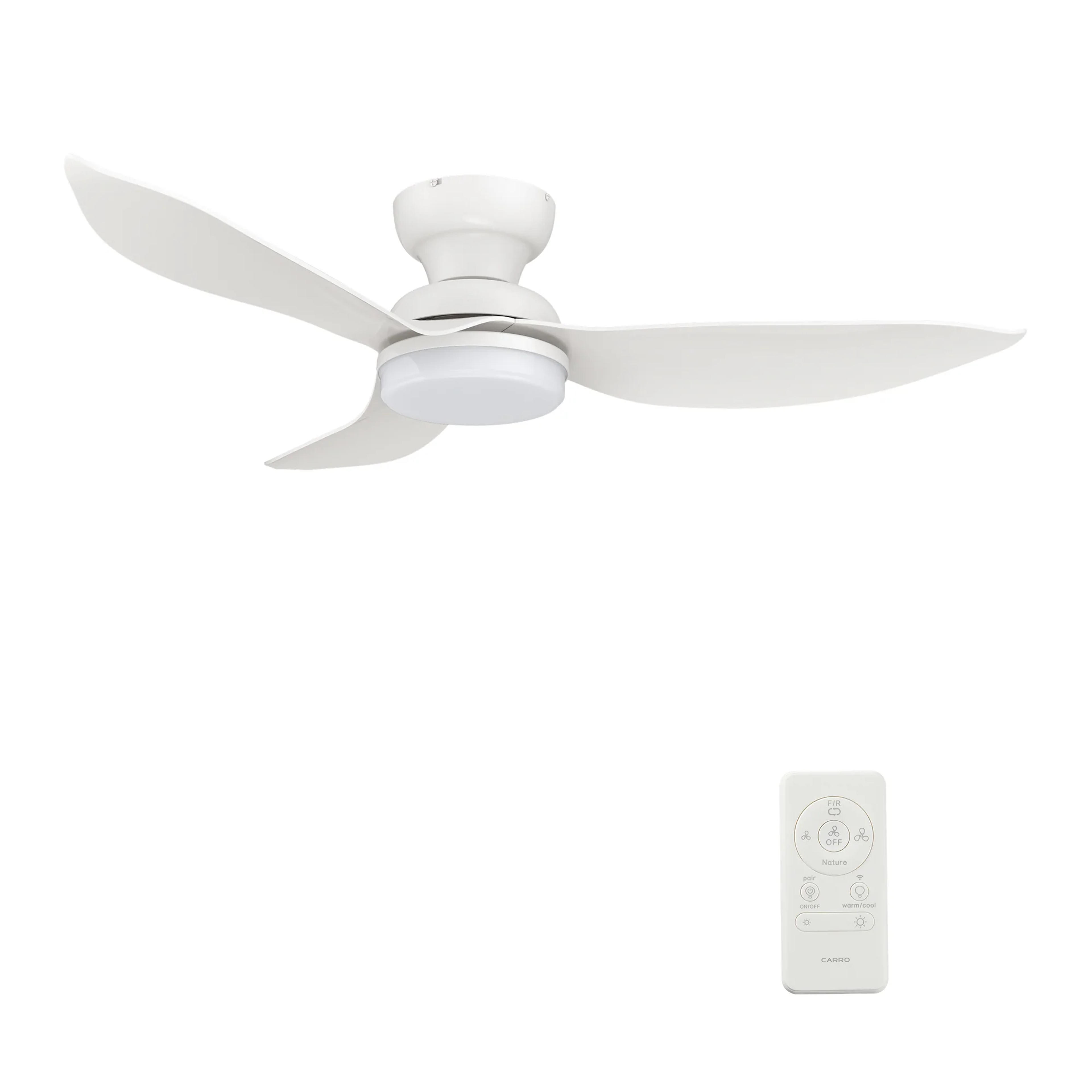 UPTON 45 inch 3-Blade Flush Mount Smart Ceiling Fan with LED Light Kit & Remote- White/White