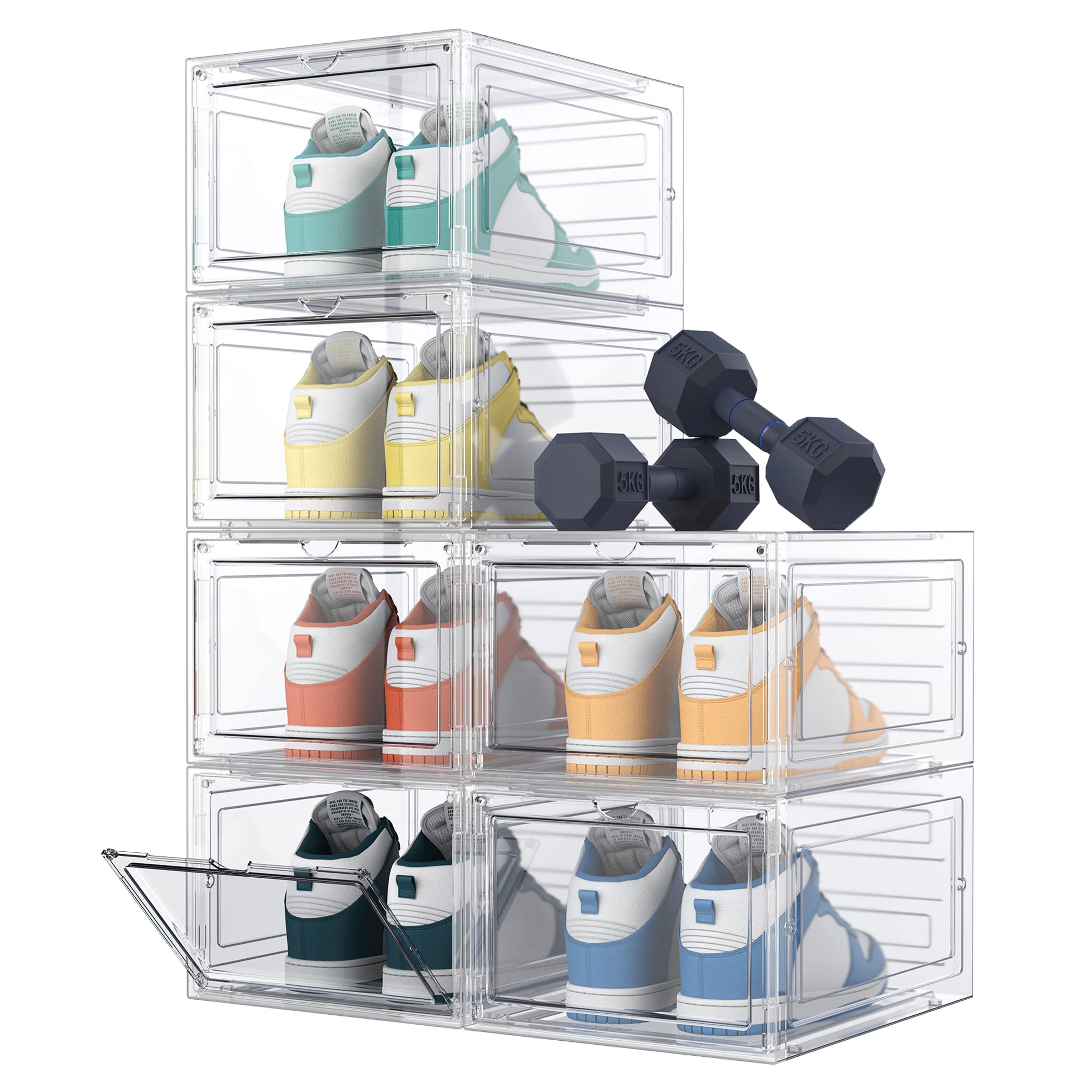 HOMIDEC Shoe Storage, 6 Pack Shoe Organizer Clear Hard Plastic Shoe Box, Shoe Boxes Clear Plastic Stackable, Shoe Boxes with Lids for Size 13, Transparent