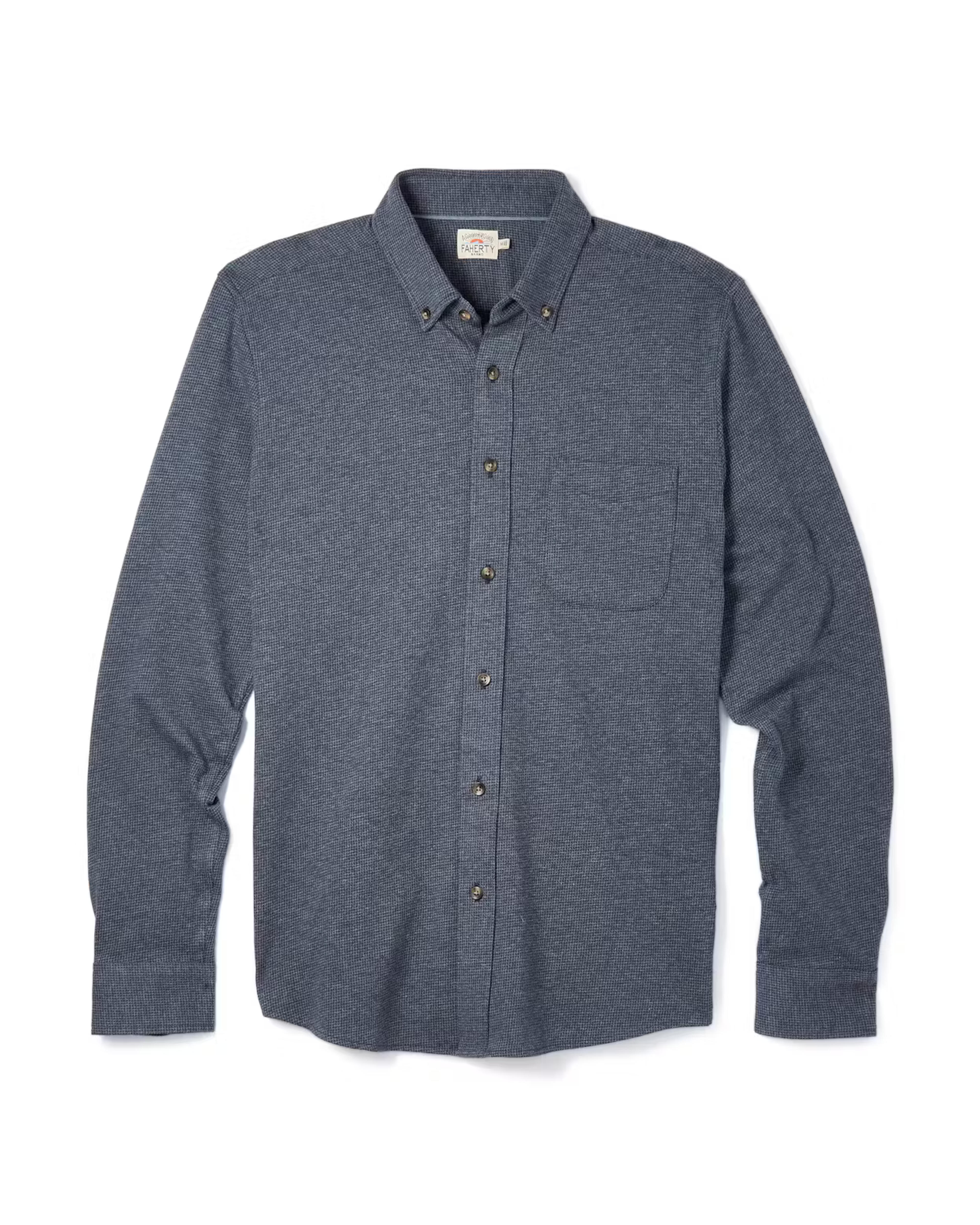 Faherty Brand Houndstooth Knit Shirt - Navy | Long Sleeve Shirts | Huckberry
