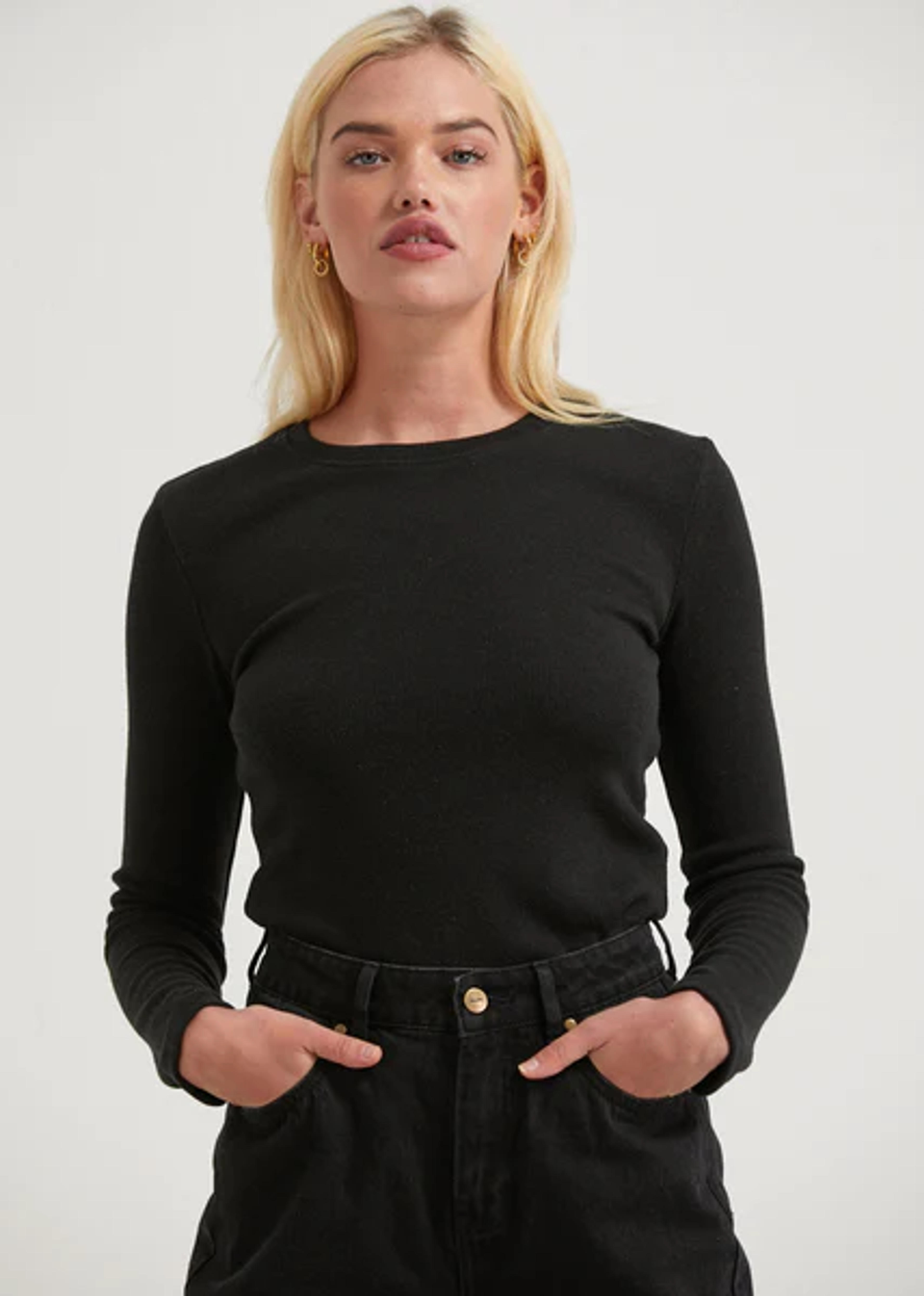 Afends Womens Harvey - Hemp Ribbed Long Sleeve Top - Black | Womens Tops - Long Sleeve