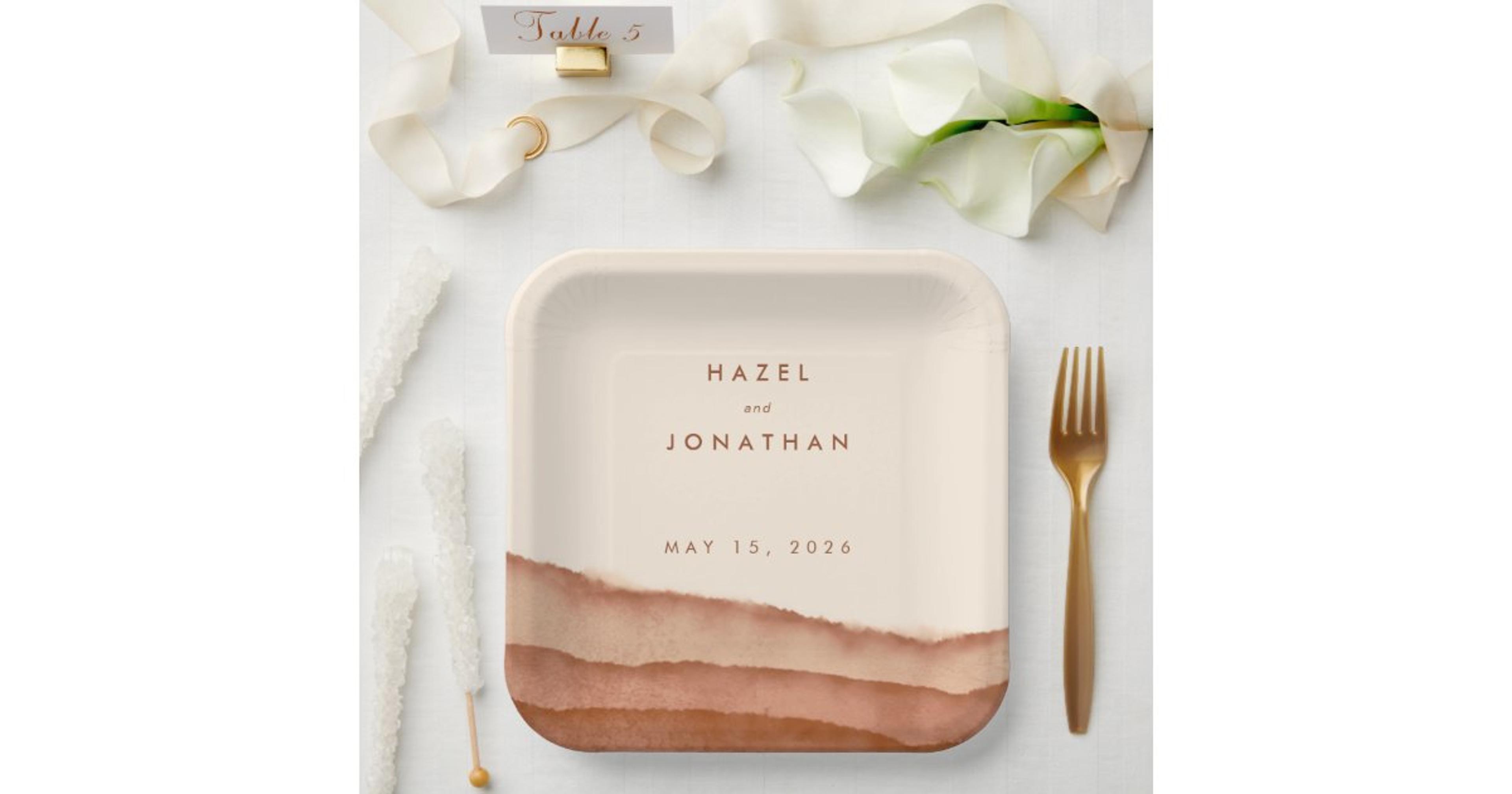 Terracotta Ombre | Minimalist Boho Wedding Paper Plates | Zazzle