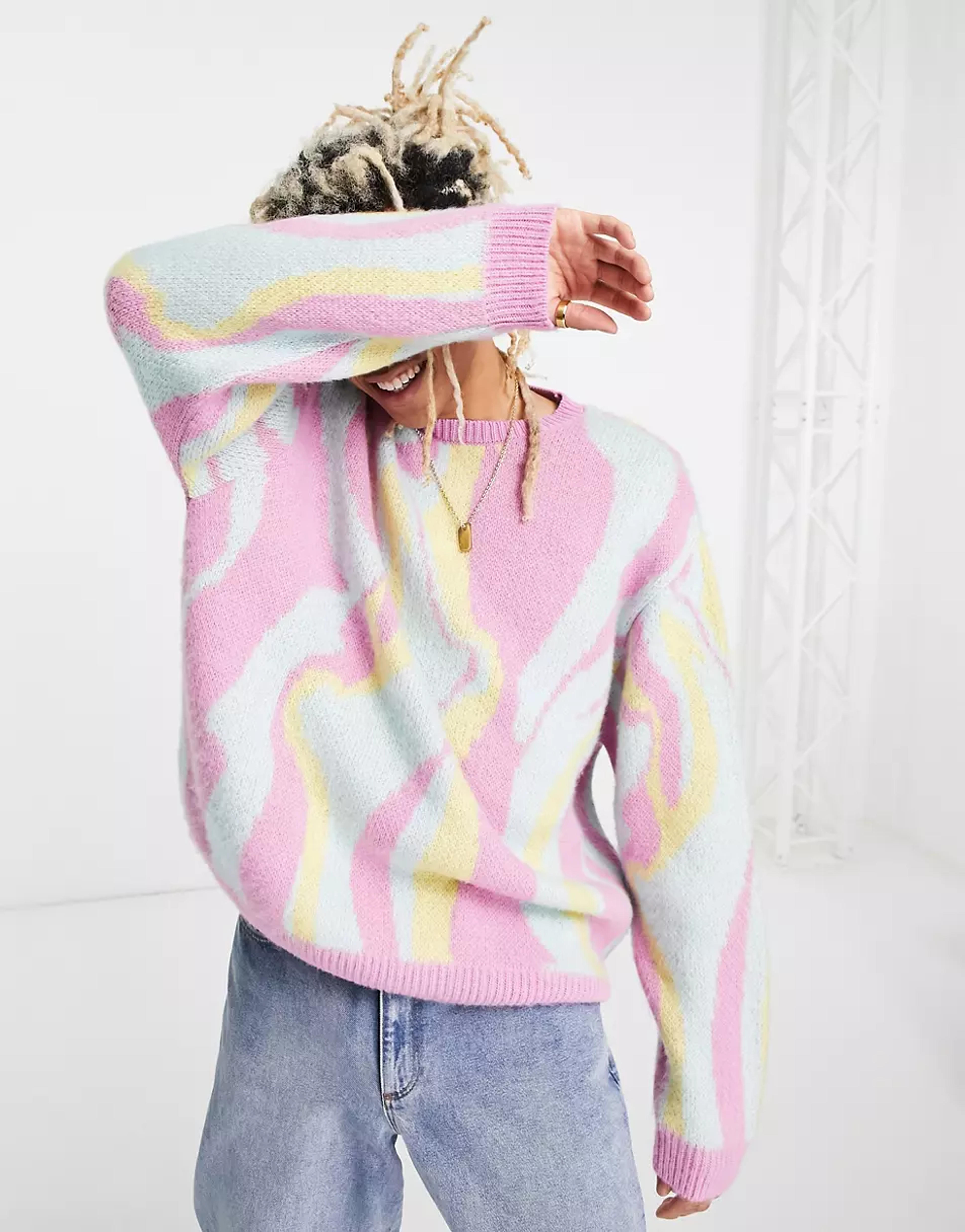 ASOS DESIGN knit sweater with abstract pattern in pastel | ASOS