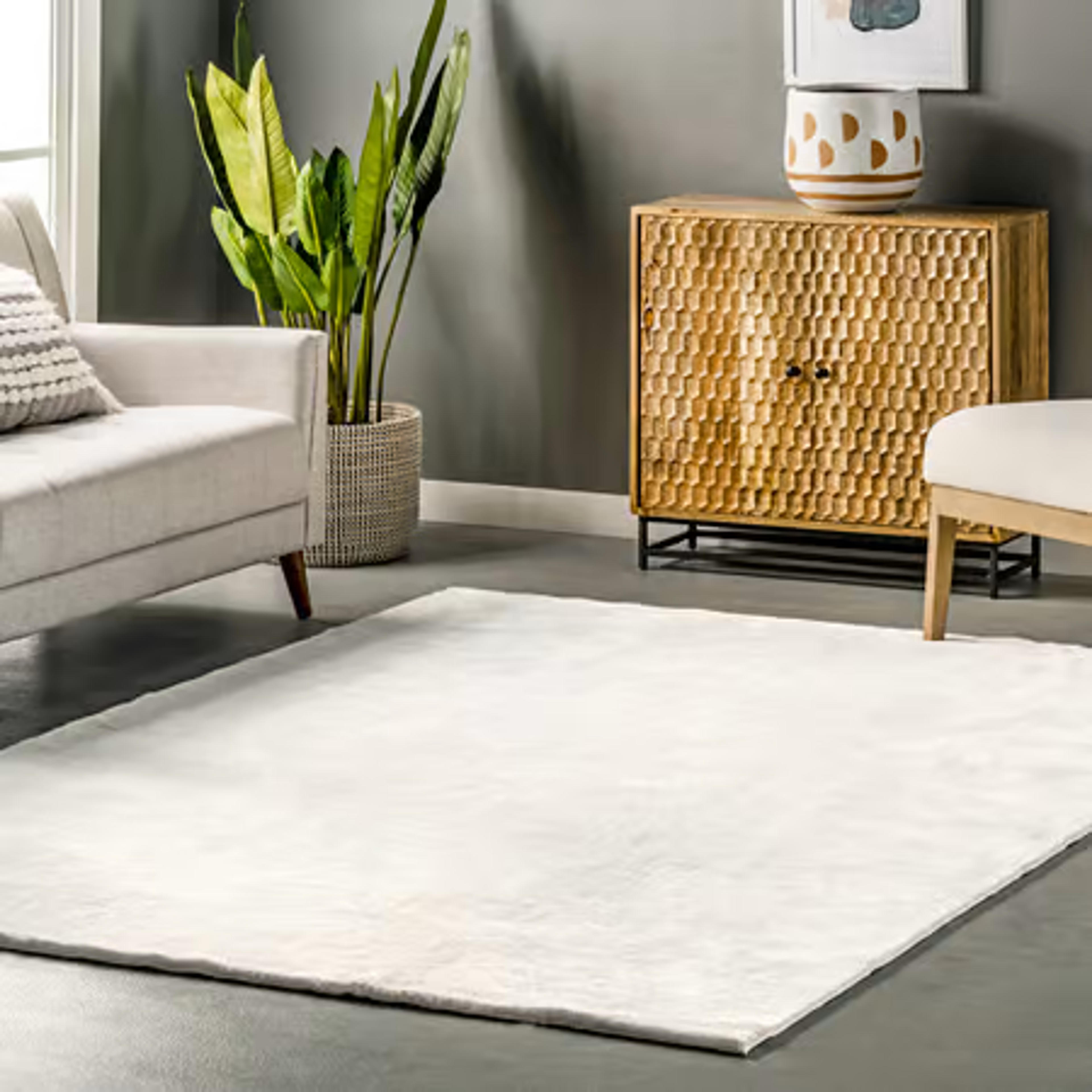 Cloudscape Washable Solid Shag White Rug