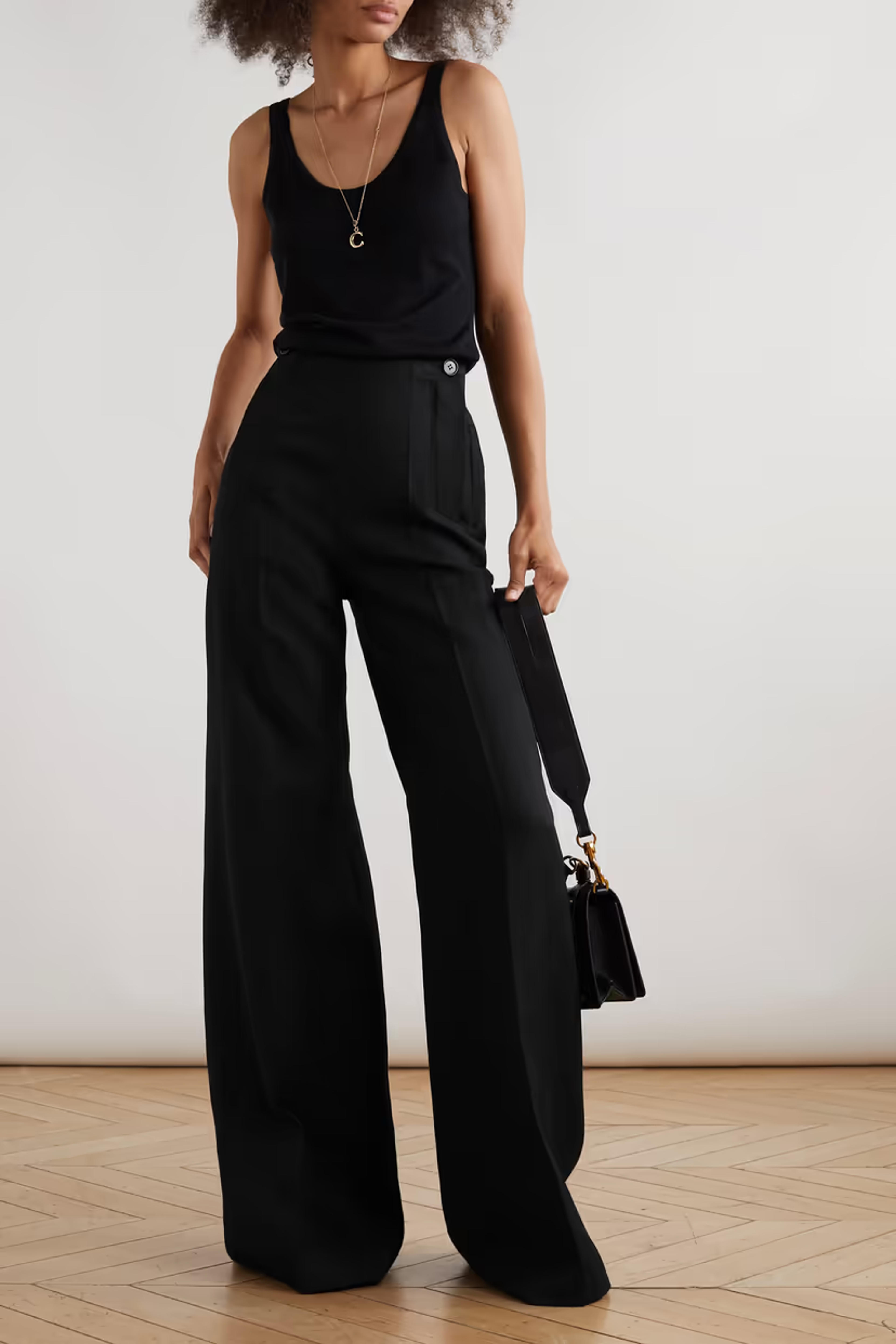 Black Wool and linen-blend flared pants | CHLOÉ | NET-A-PORTER