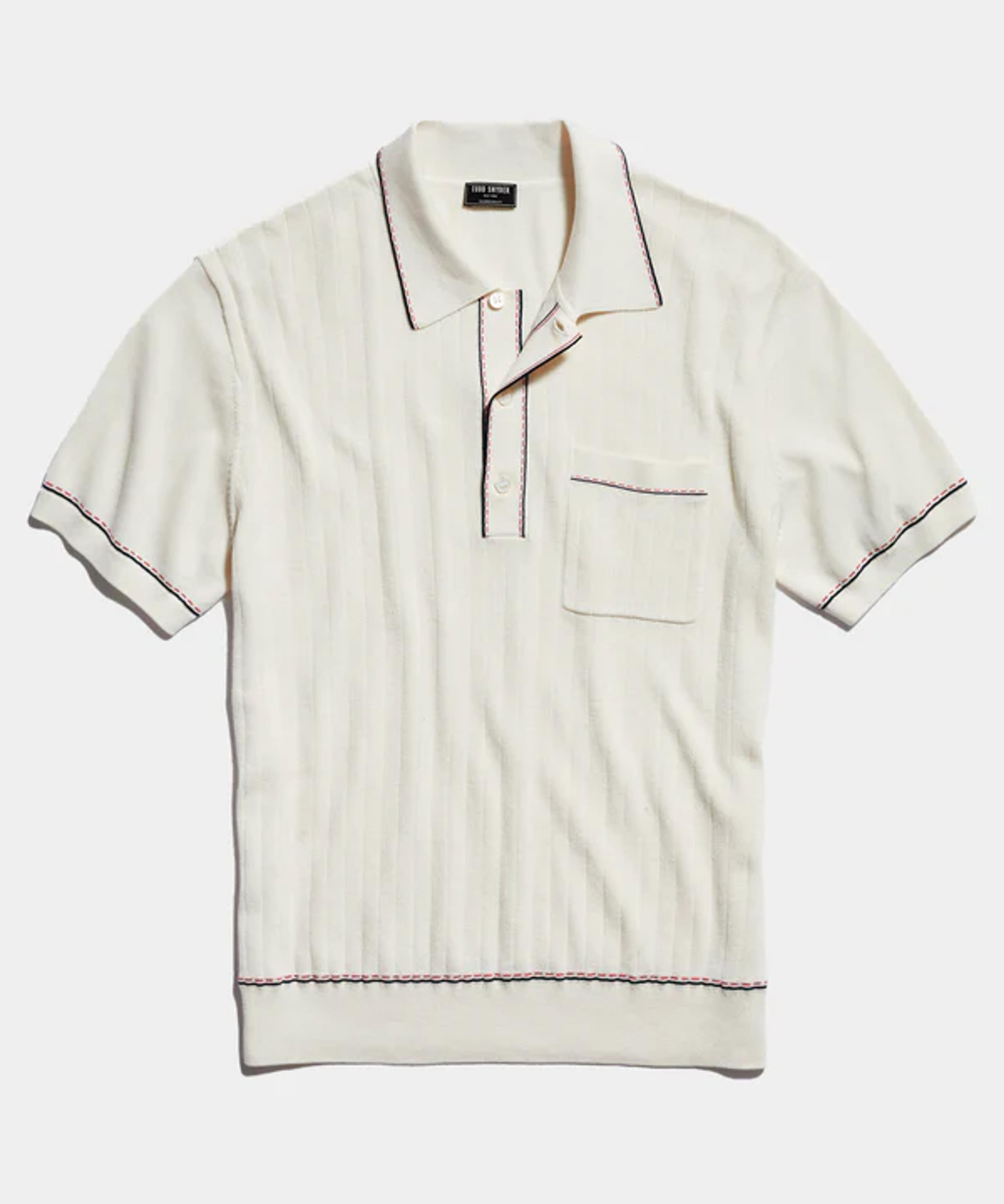 Italian Cotton Silk Tipped Riviera Sweater Polo in Ivory - Todd Snyder