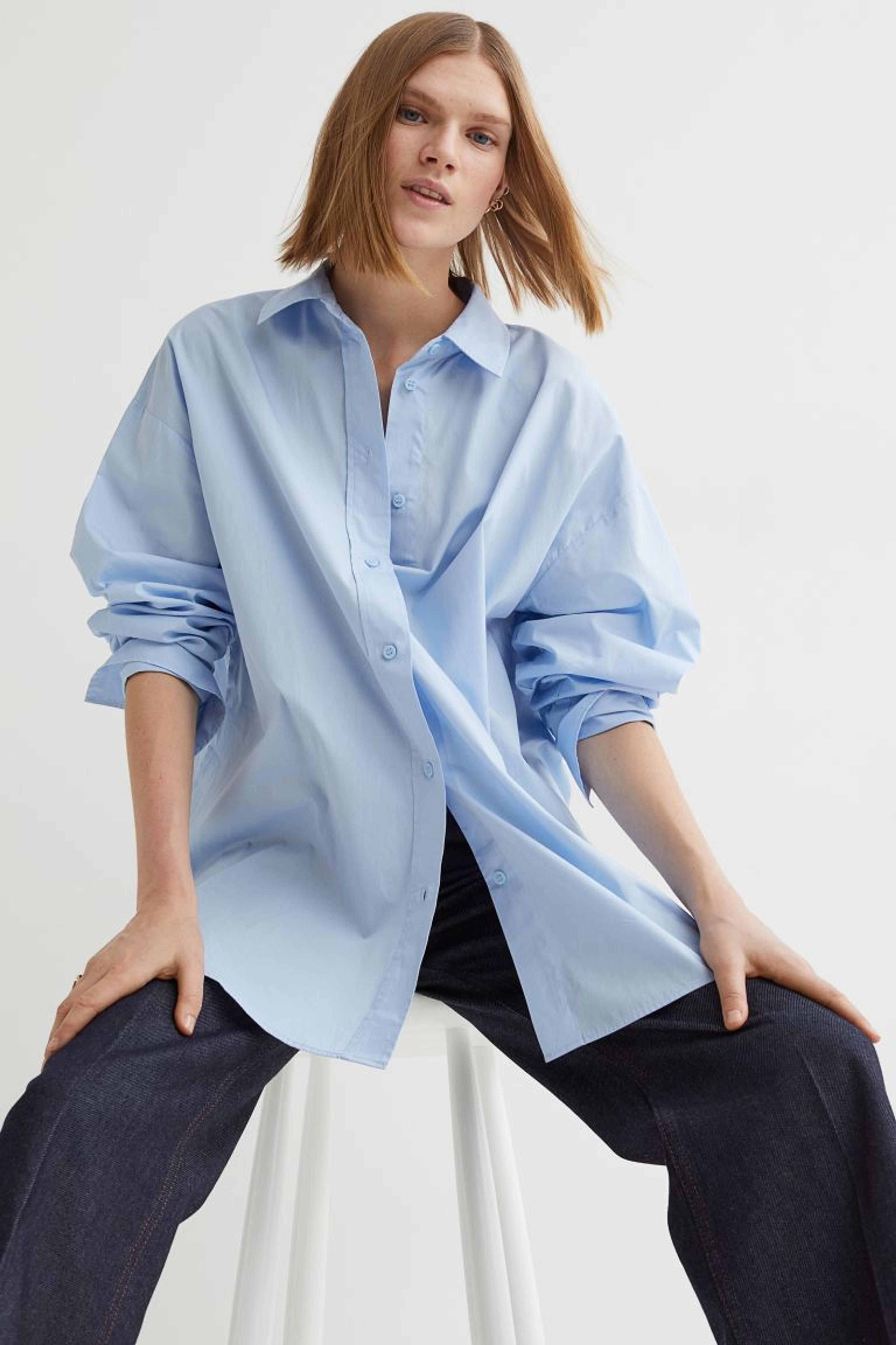 Cotton Poplin Shirt - Light blue - Ladies | H&M US