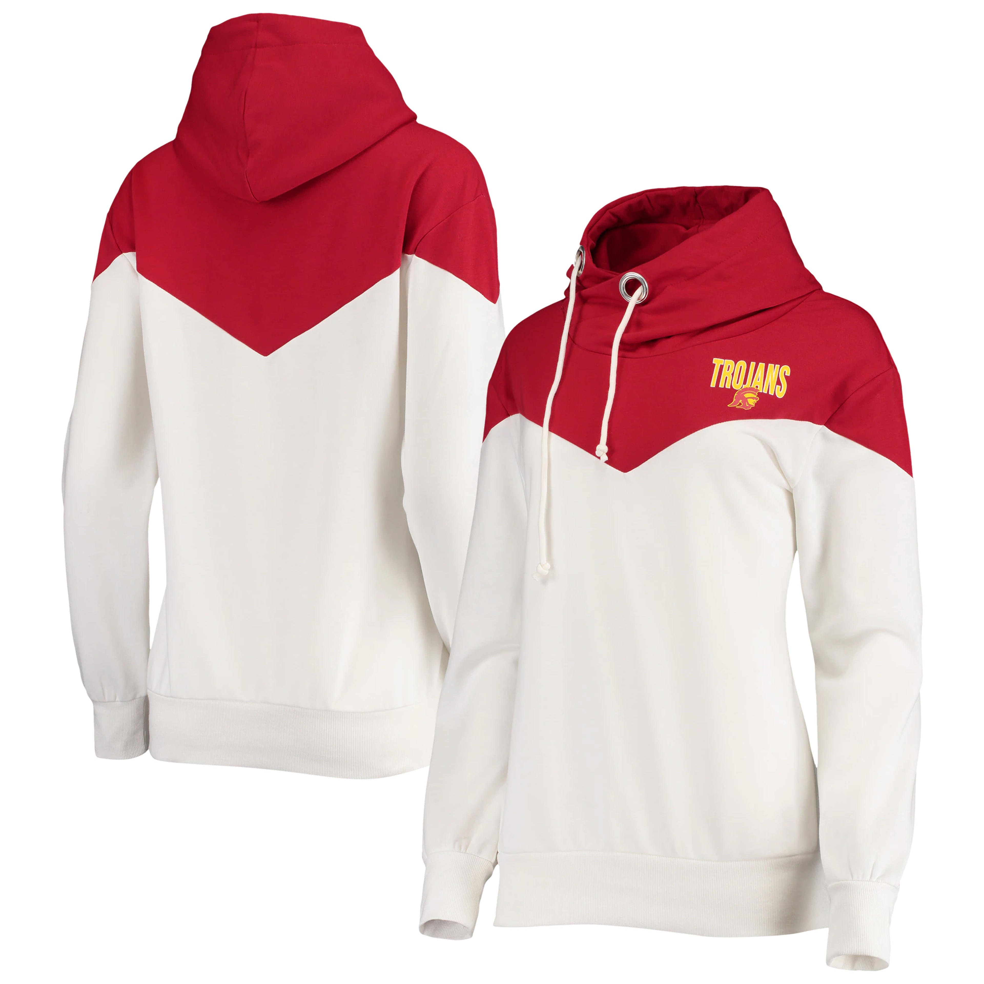 Gameday Couture USC Trojans Women's White/Crimson Old School Arrow Blocked Cowl Neck Tri-Blend Pullover Hoodie