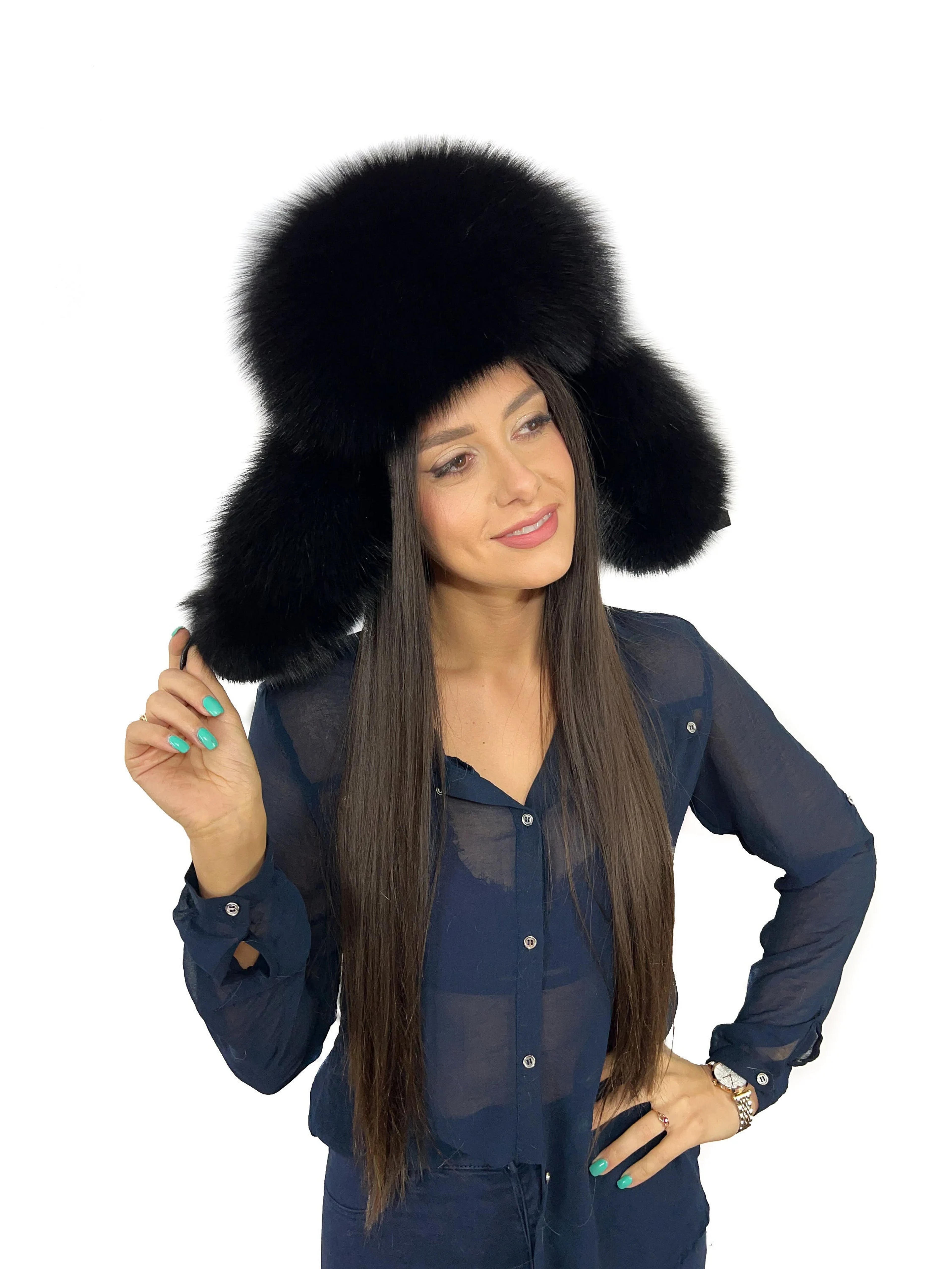 Fox & Mink Fur Trapper Hat Saga Furs Jet Black Furs Ushanka - Etsy