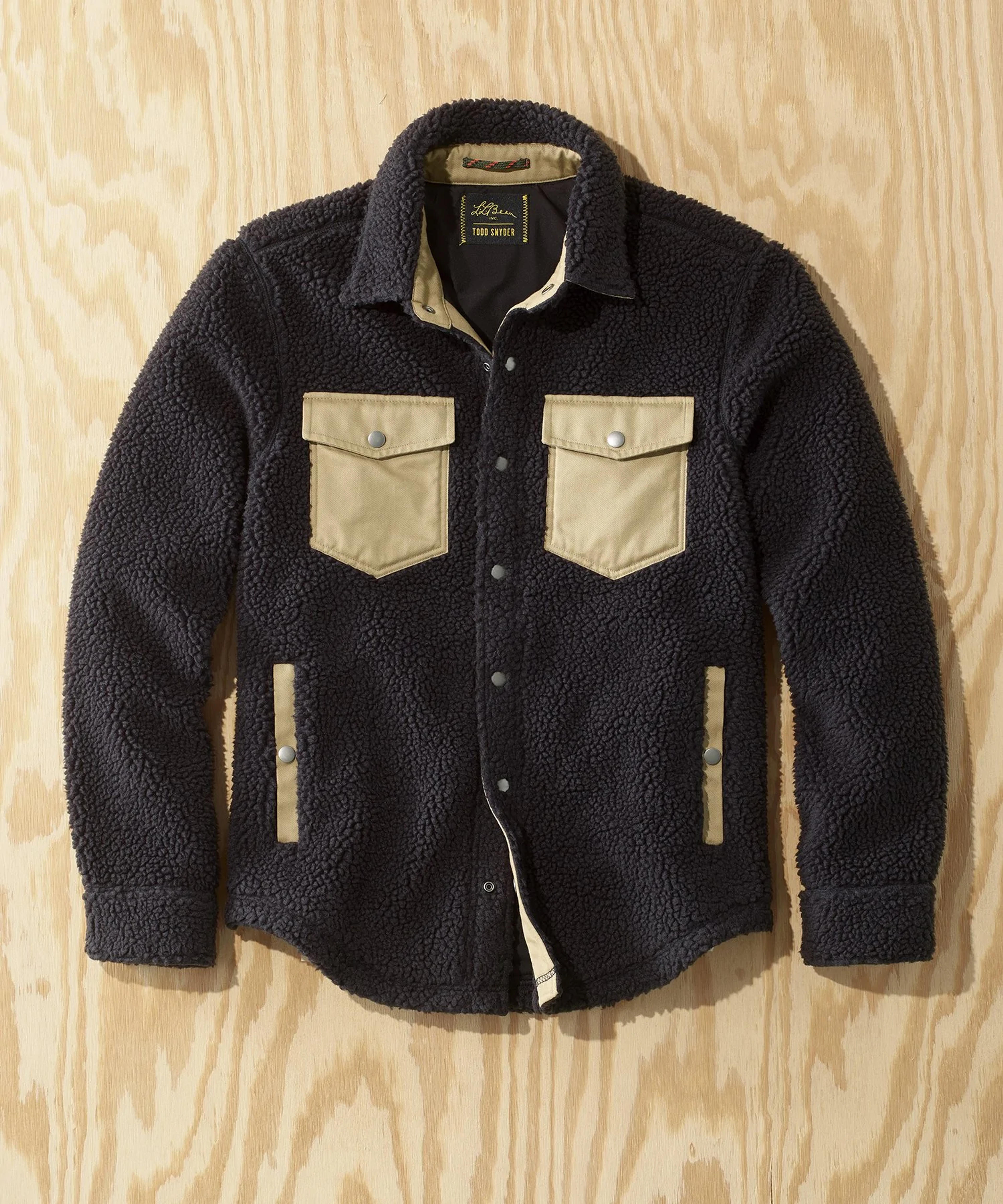 L.L.Bean x Todd Snyder Hi-Pile Sherpa Snap-Front Shirt Jacket in Classic Black - M / CLASSIC BLACK / 512260-BK46