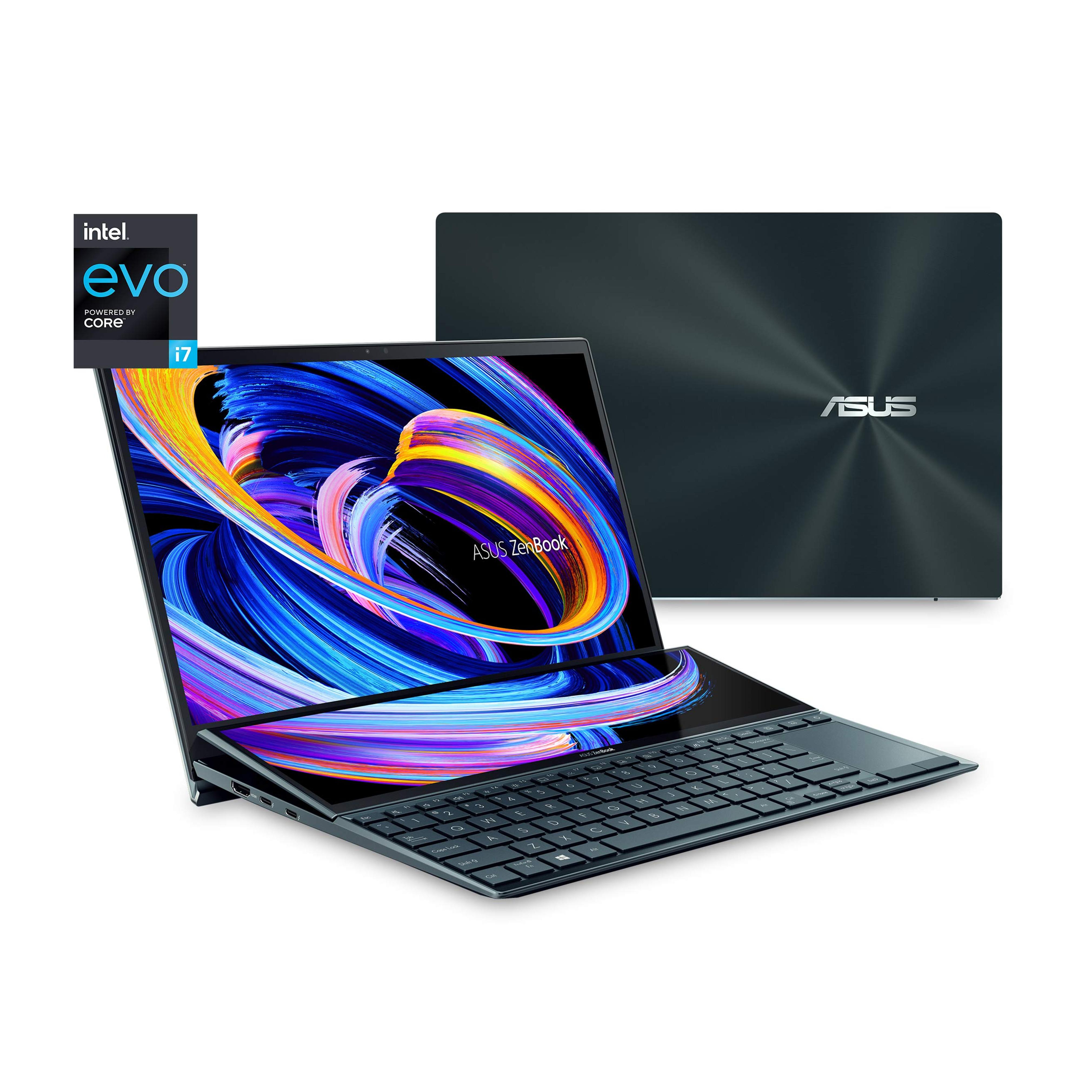 ASUS ZenBook Duo 14 UX482 14” FHD Touch Display, Intel Evo Platform, Core i7-1195G7, 8GB RAM, 512GB PCIe SSD, ScreenPad Plus, Windows 11 Home, WiFi 6E, Celestial Blue, UX482EAR-DH71T