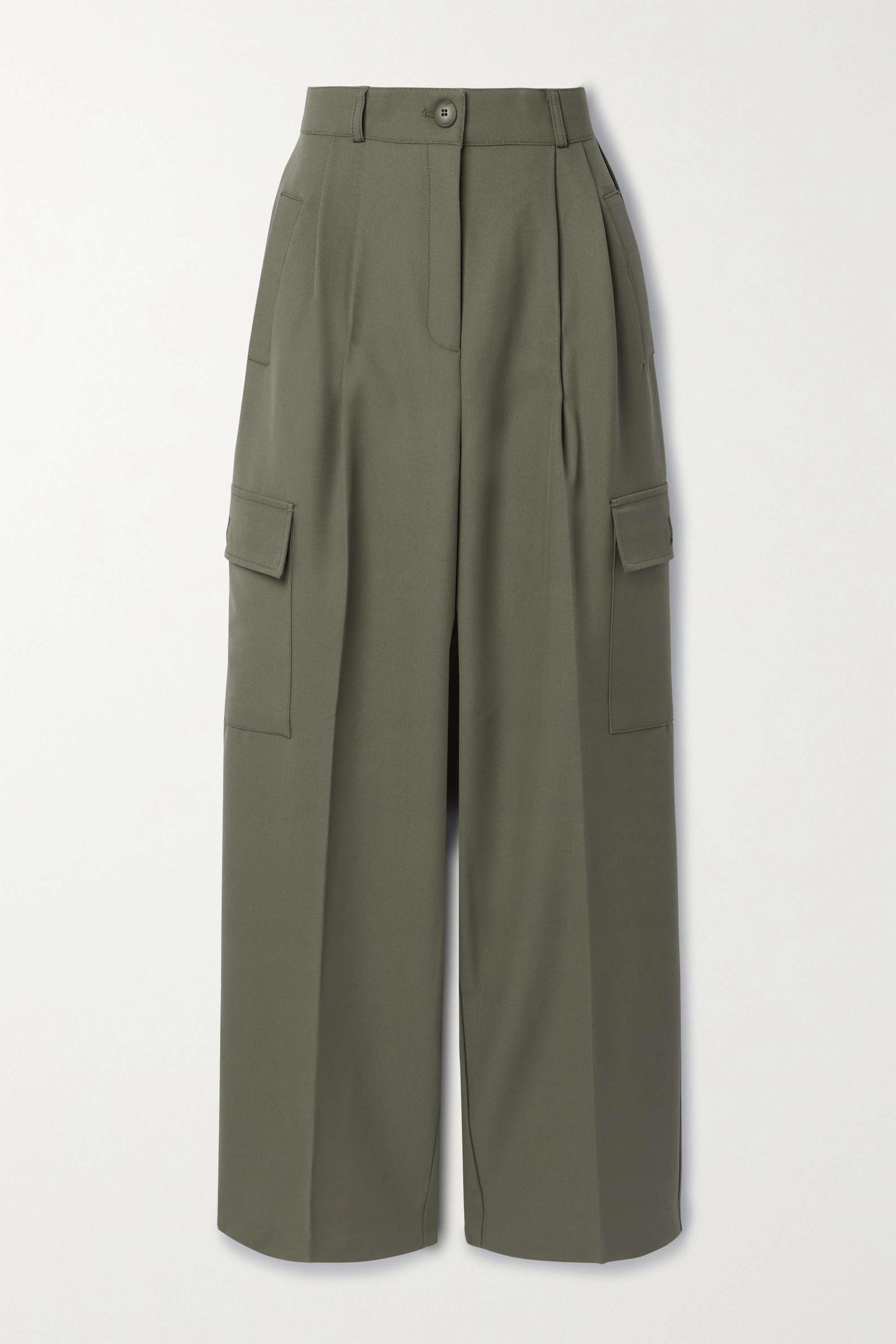 Army green Maesa pleated woven wide-leg cargo pants | FRANKIE SHOP | NET-A-PORTER