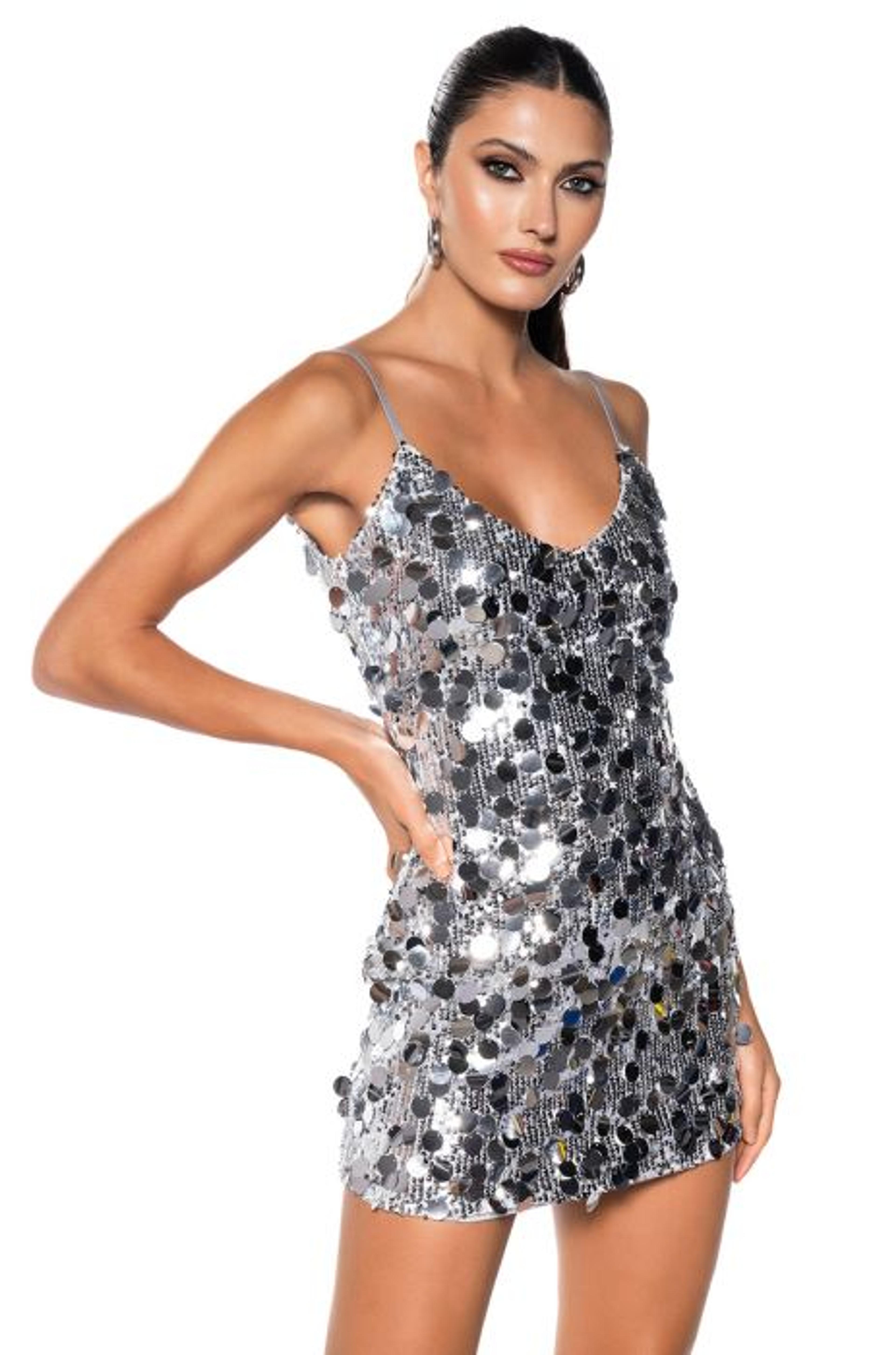 FOREVER AT THE TOP SEQUIN MINI DRESS in silver