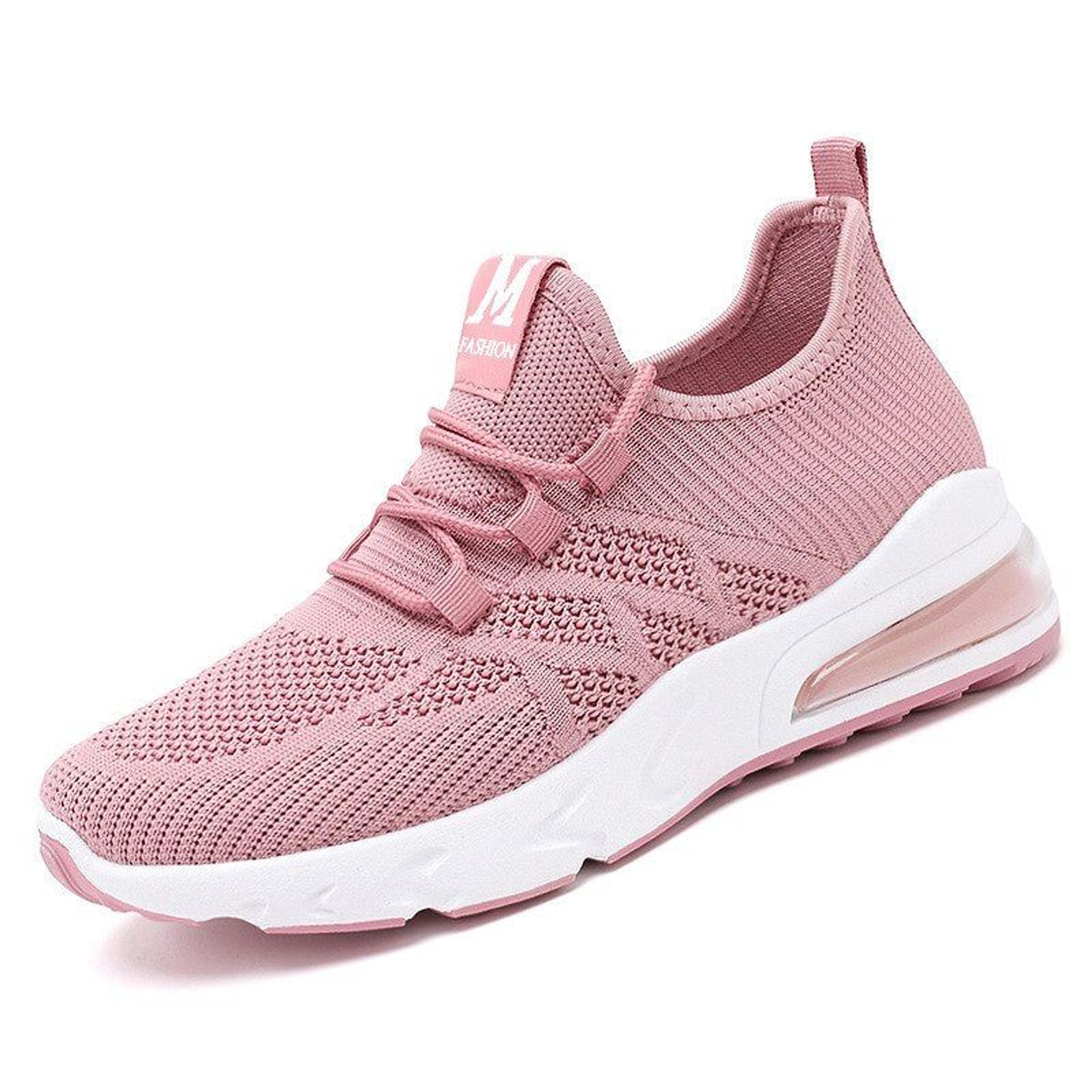 2021 Running Shoes Women Breathable Casual Shoes Outdoor Fashion Women Sneakers Air Sole Athletic Lace-up Jogging Shoes Leisure Pink-38