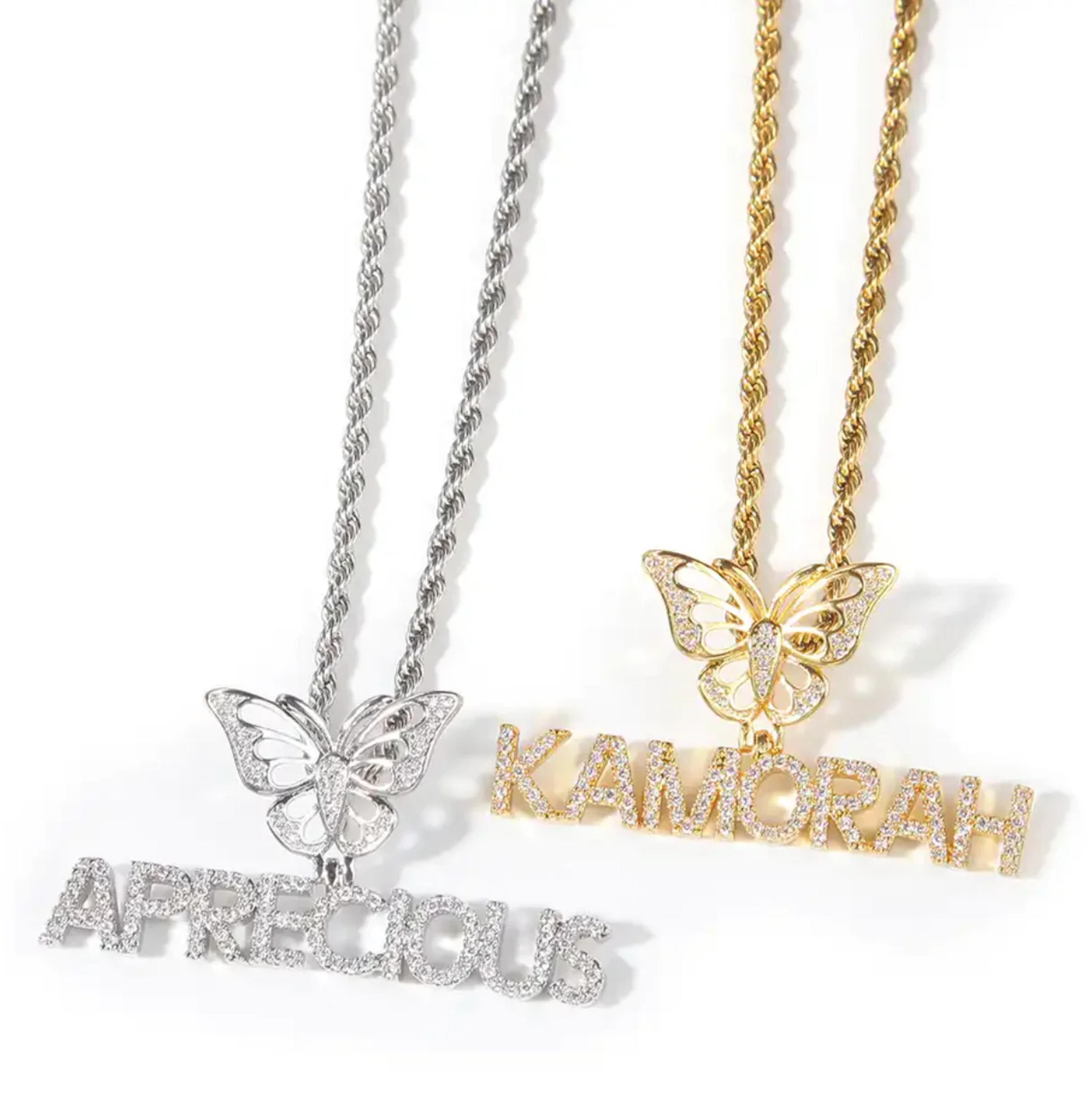 Custom Name + Butterfly Necklace - Gold