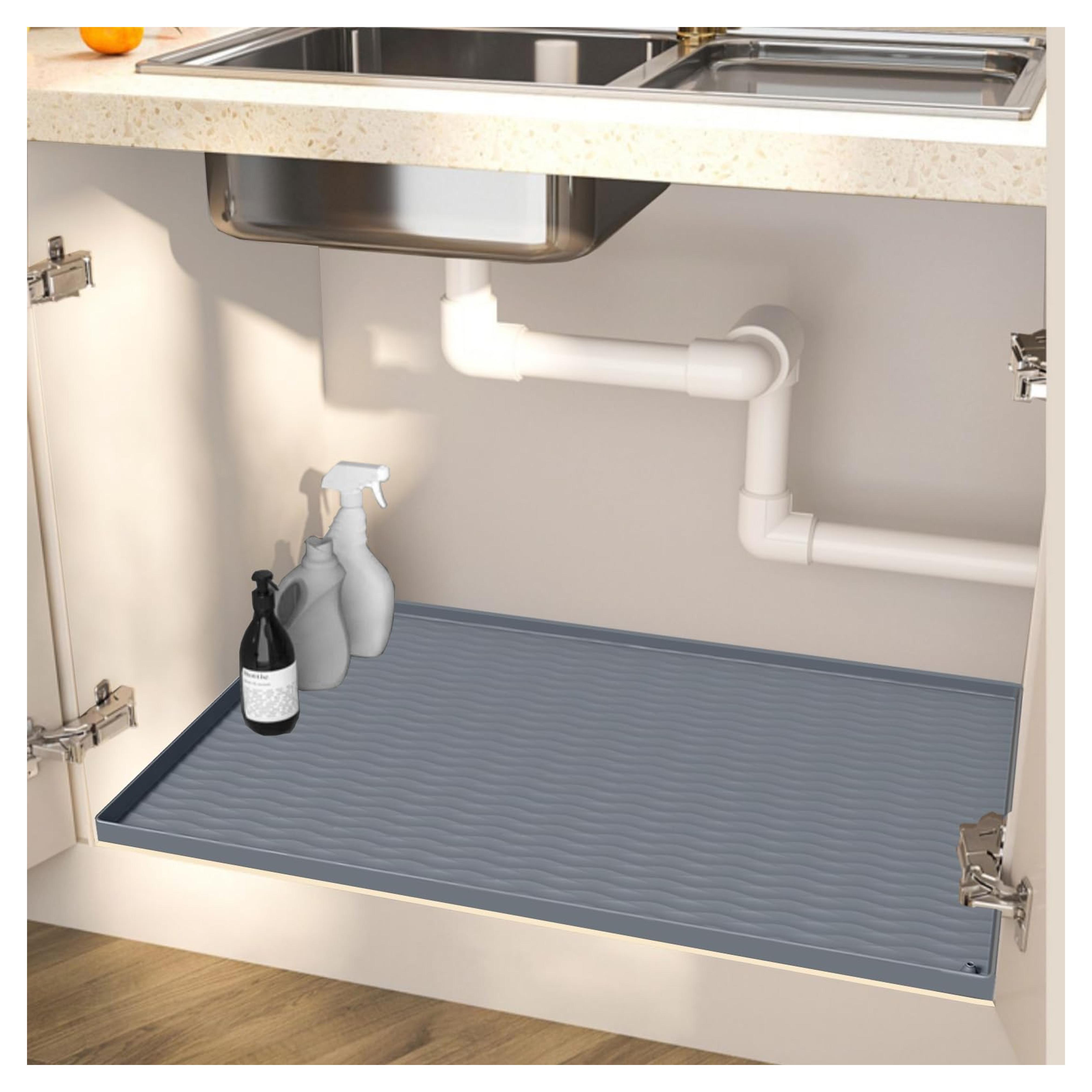 Jacooxi Under Sink Mat 31" x 22" x 1" for Kitchen Waterproof, Silicone Under Sink Liner with Drain Hole, Kitchen Bathroom Cabinet Protector for Drips Leaks Spills, Grey