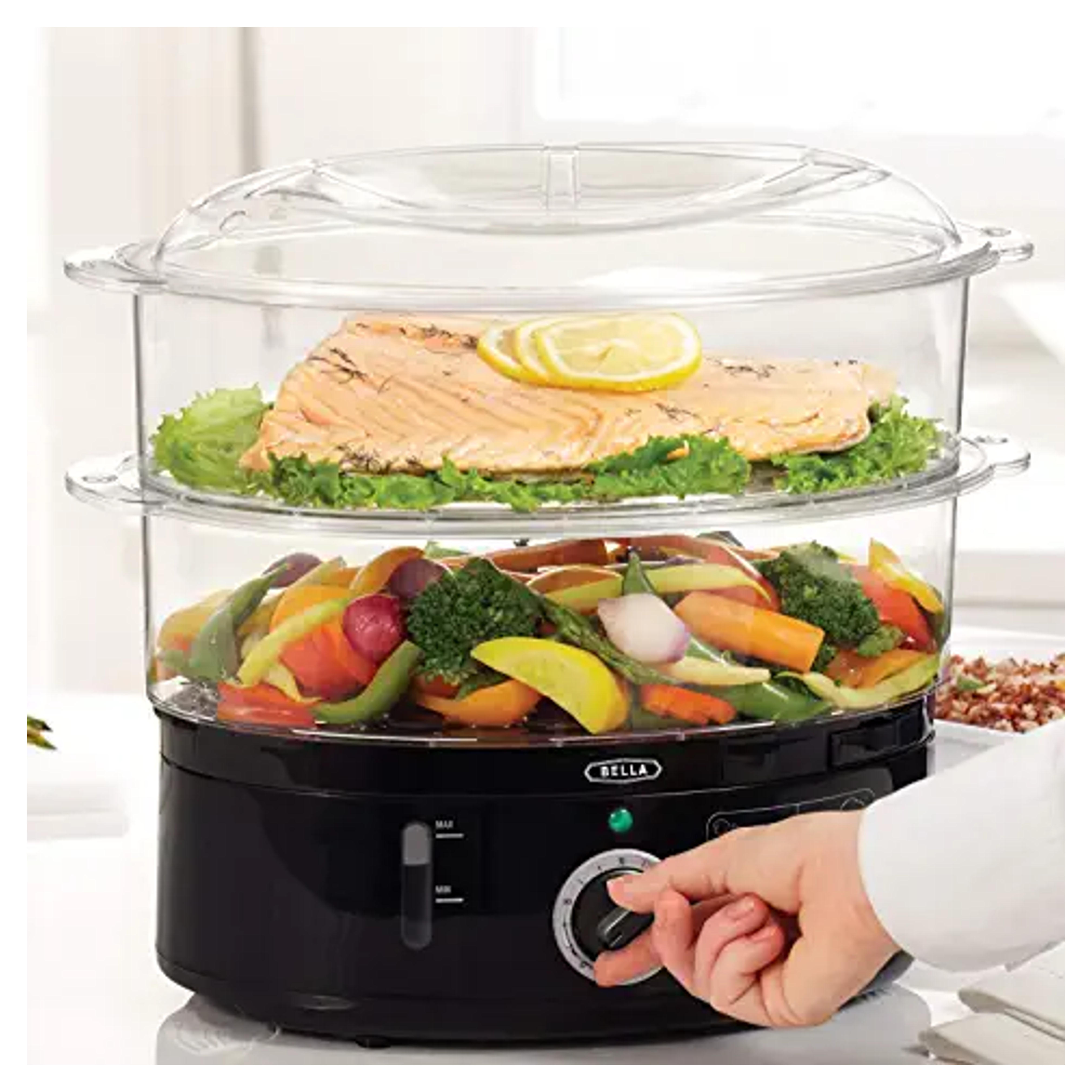 Amazon.com: BELLA Two Tier Food Steamer, Healthy, Fast Simultaneous Cooking, Stackable Baskets for Vegetables or Meats, Rice/Grains Tray, Auto Shutoff & Boil Dry Protection, 7.4 QT, Black : Everything Else
