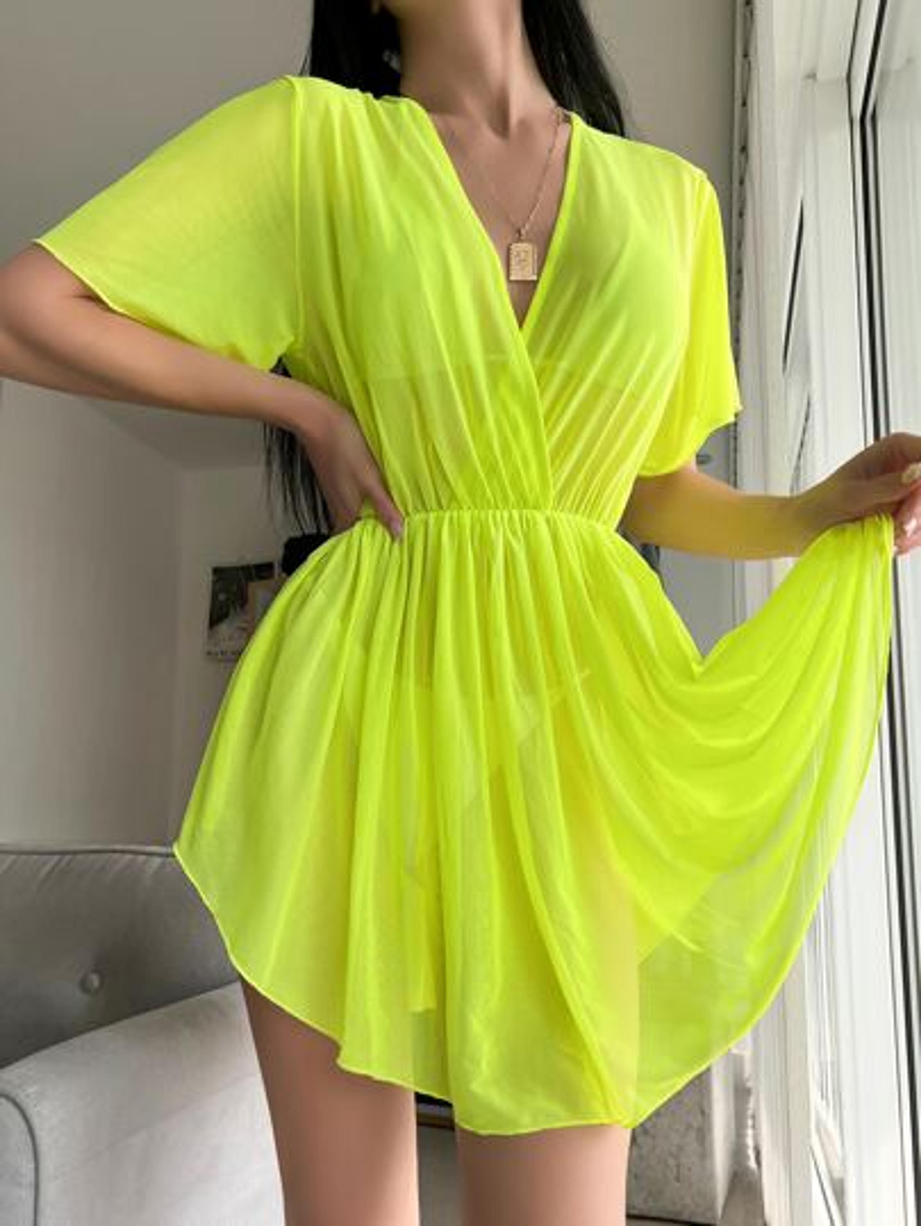 Neon Green Overlap Collar Cover Up