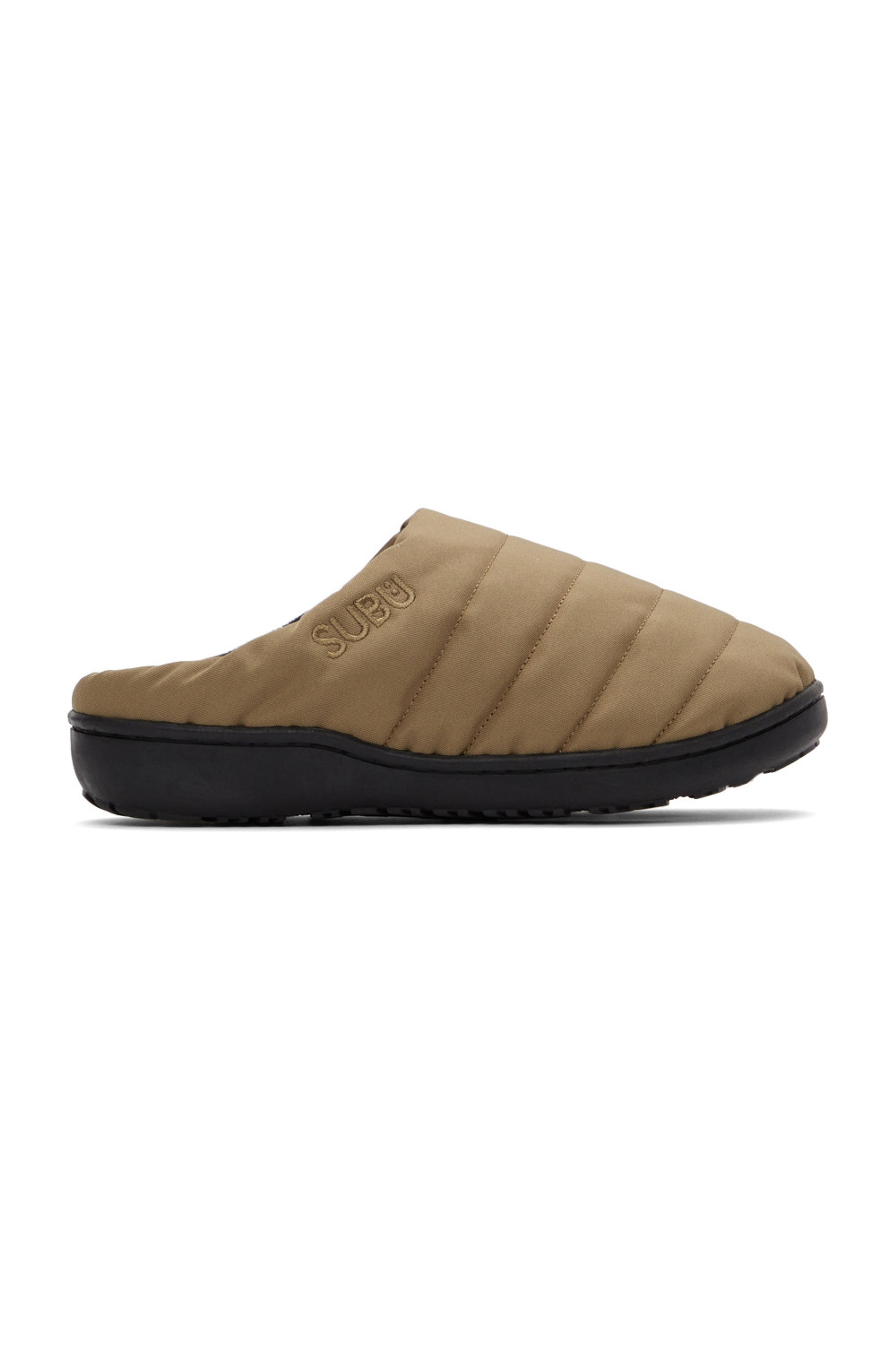 SUBU: Khaki Quilted Nannen Slippers | SSENSE