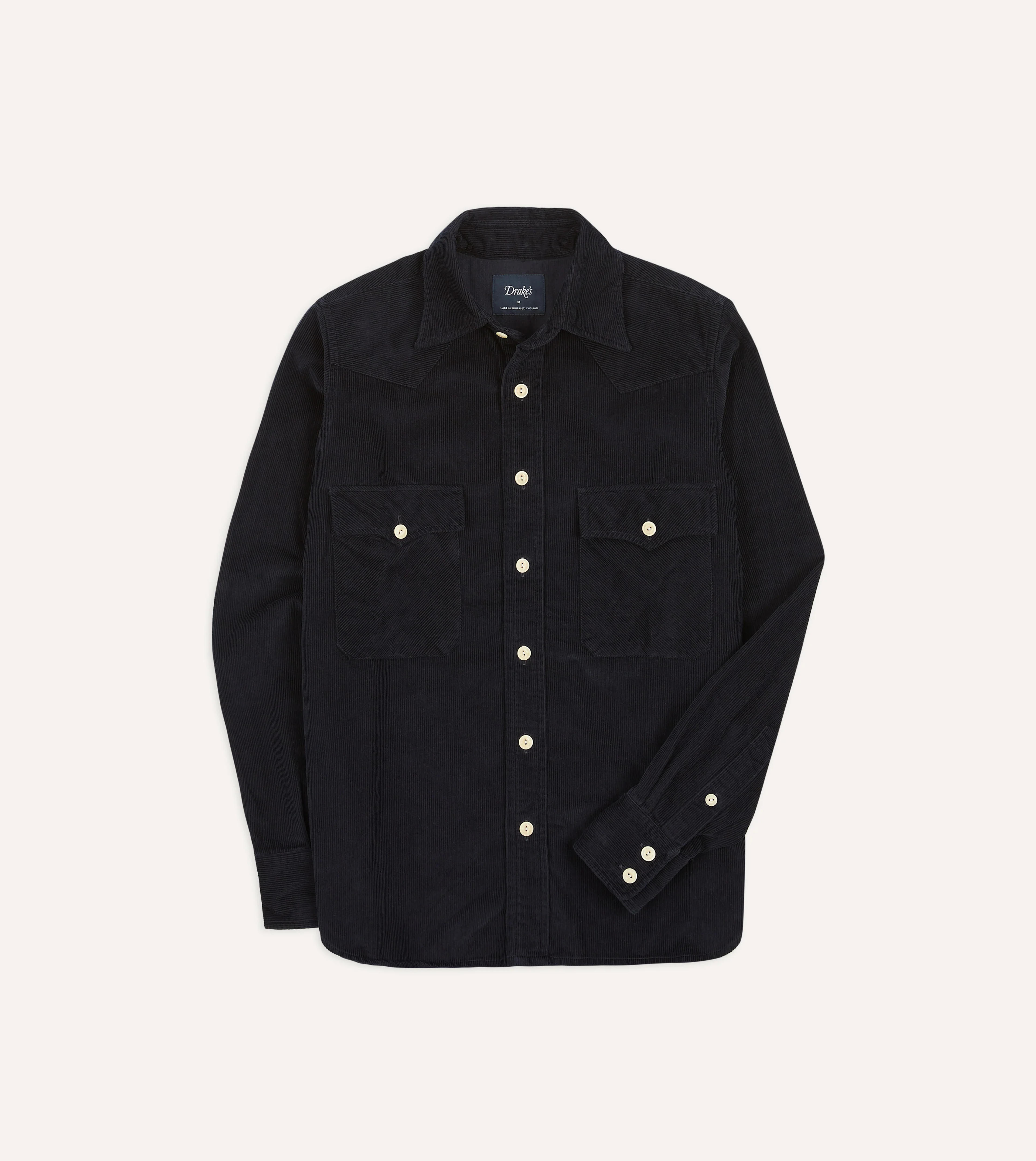 Navy Corduroy Two-Pocket Western Shirt – Drakes US