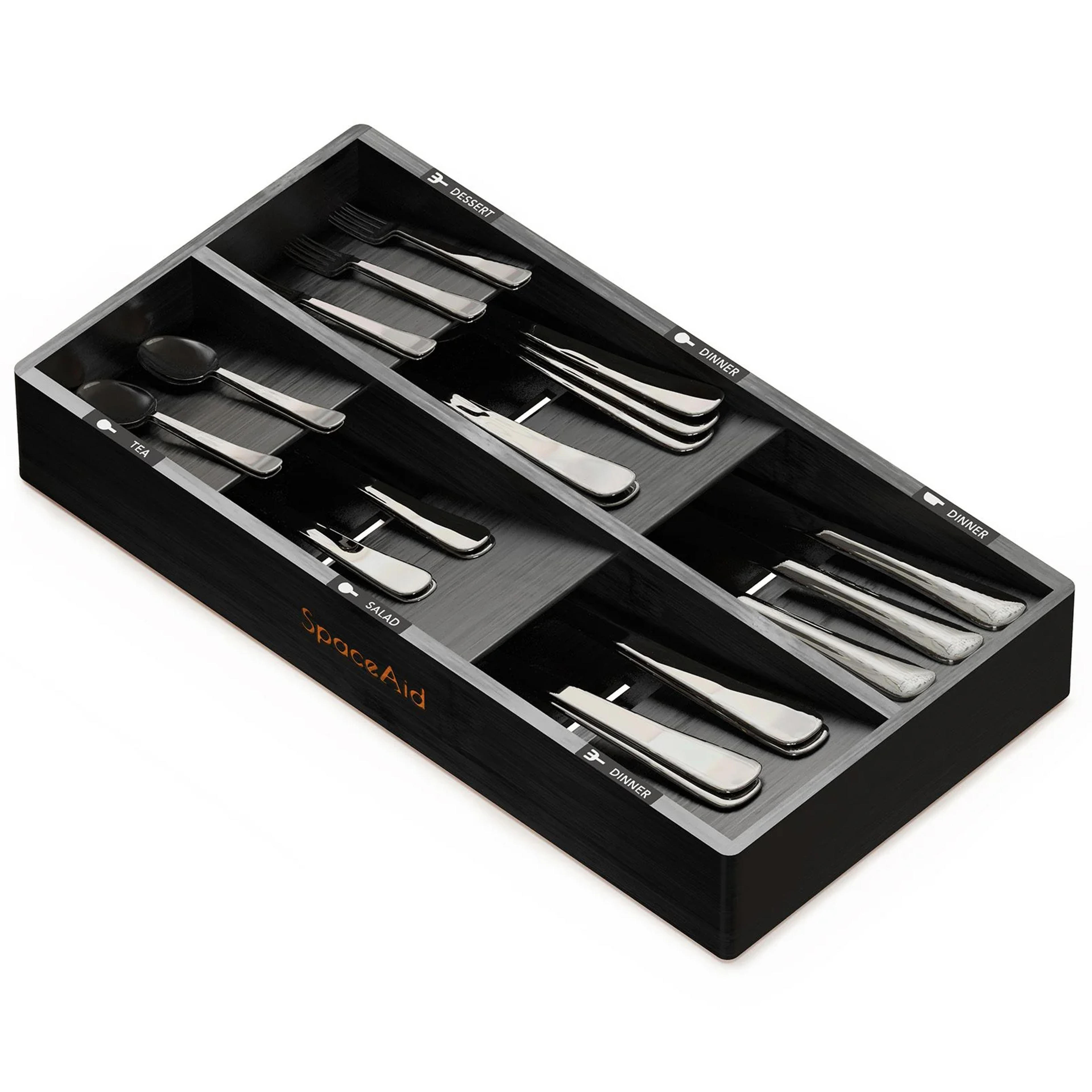 SpaceAid Bamboo Kitchen Utensil Drawer Organizer, 6 Slots, Black