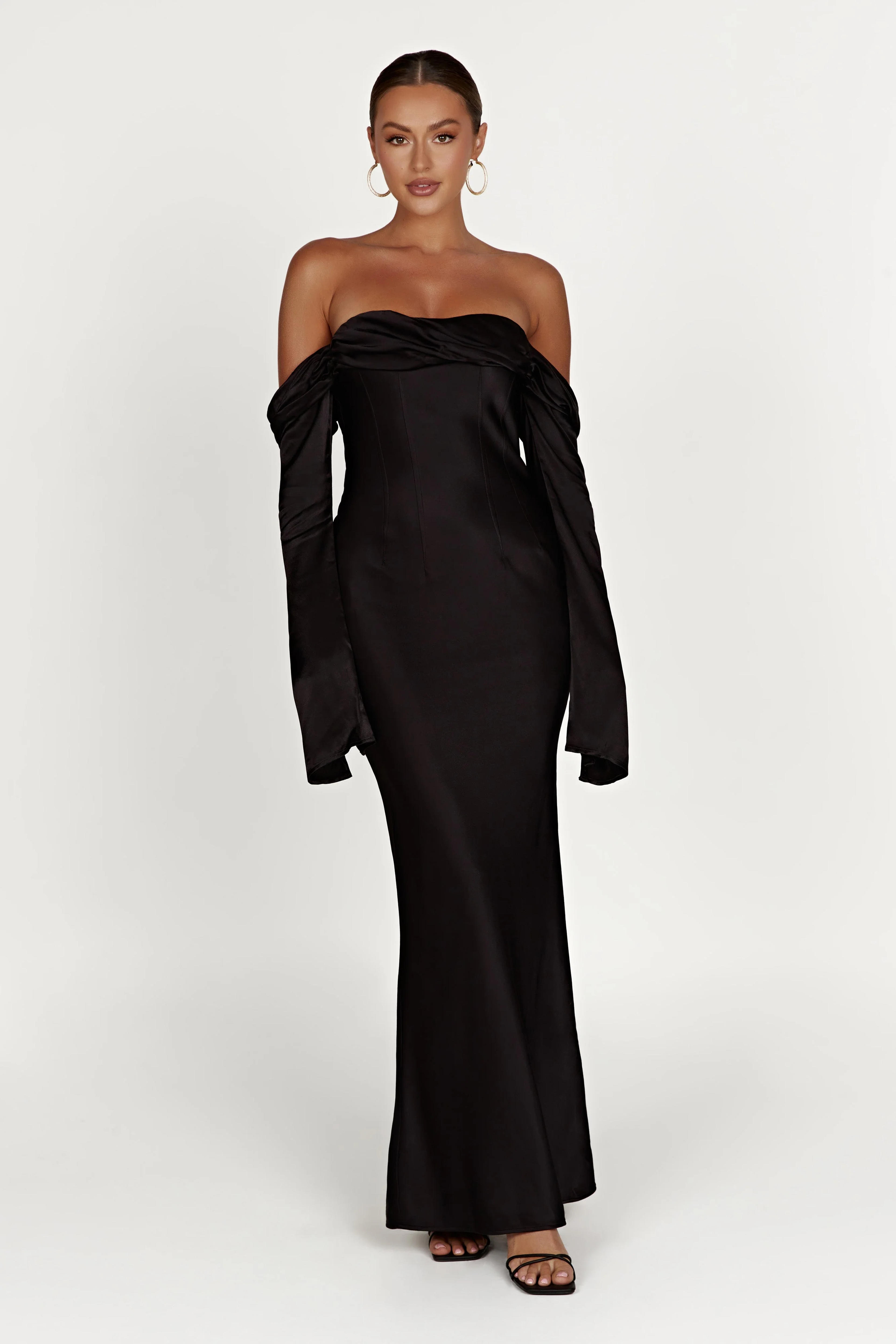 Giselle Off Shoulder Cowl Neck Maxi Dress - Black - MESHKI U.S