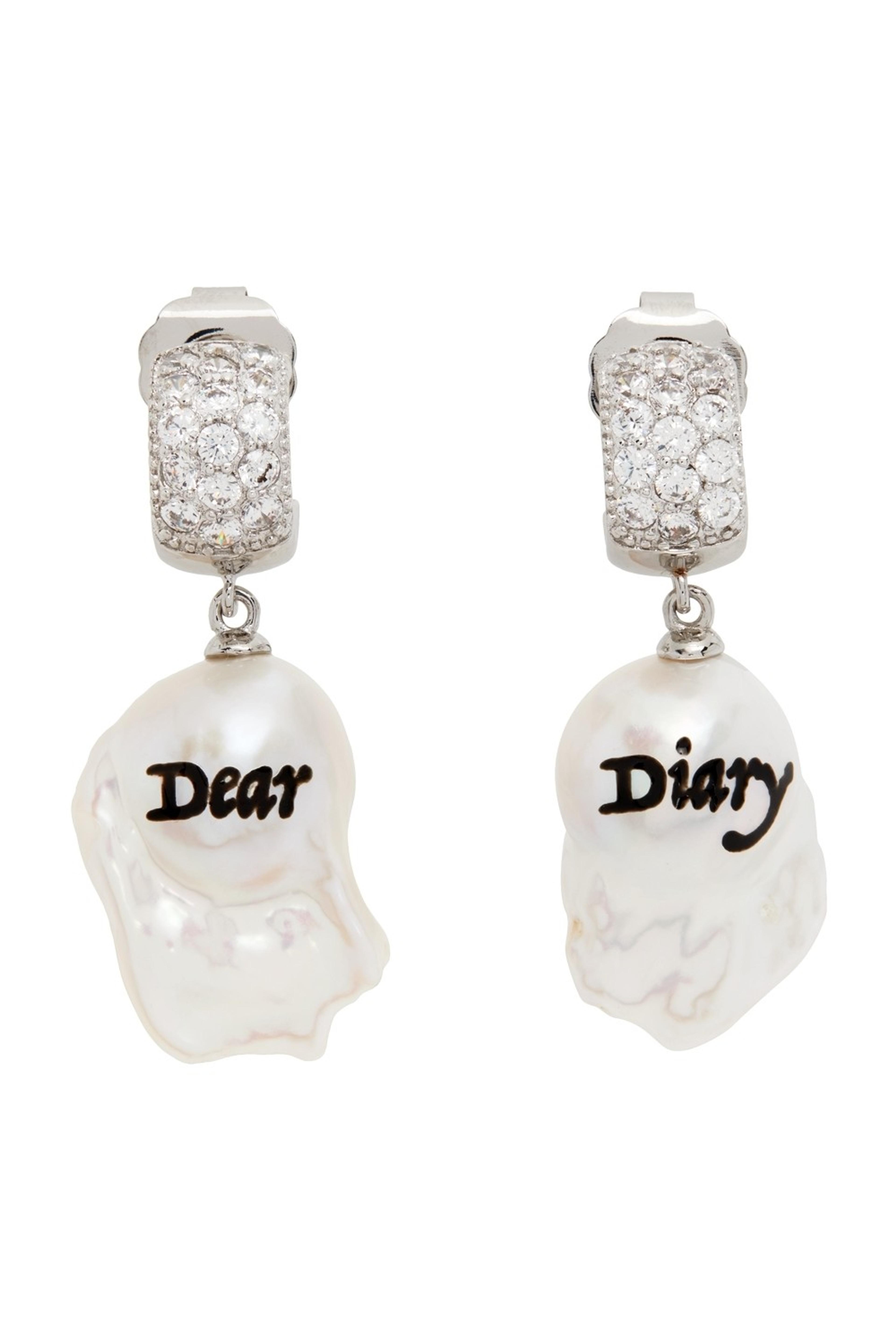 Jiwinaia - Silver & White Baroque Pearl Dear Diary Earrings