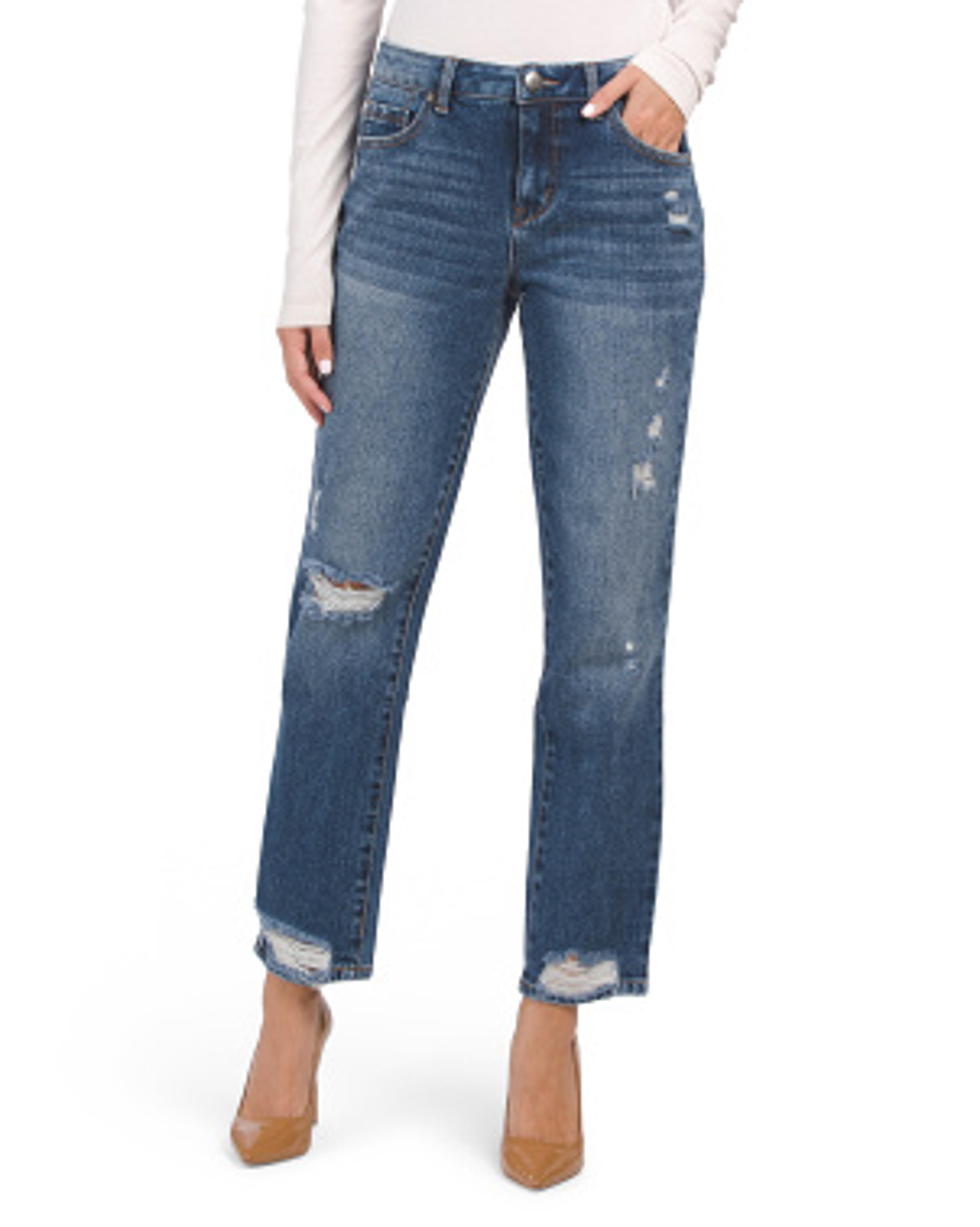 Giana High Rise Destructed Straight Jeans | Bootcut & Straight Leg | T.J.Maxx