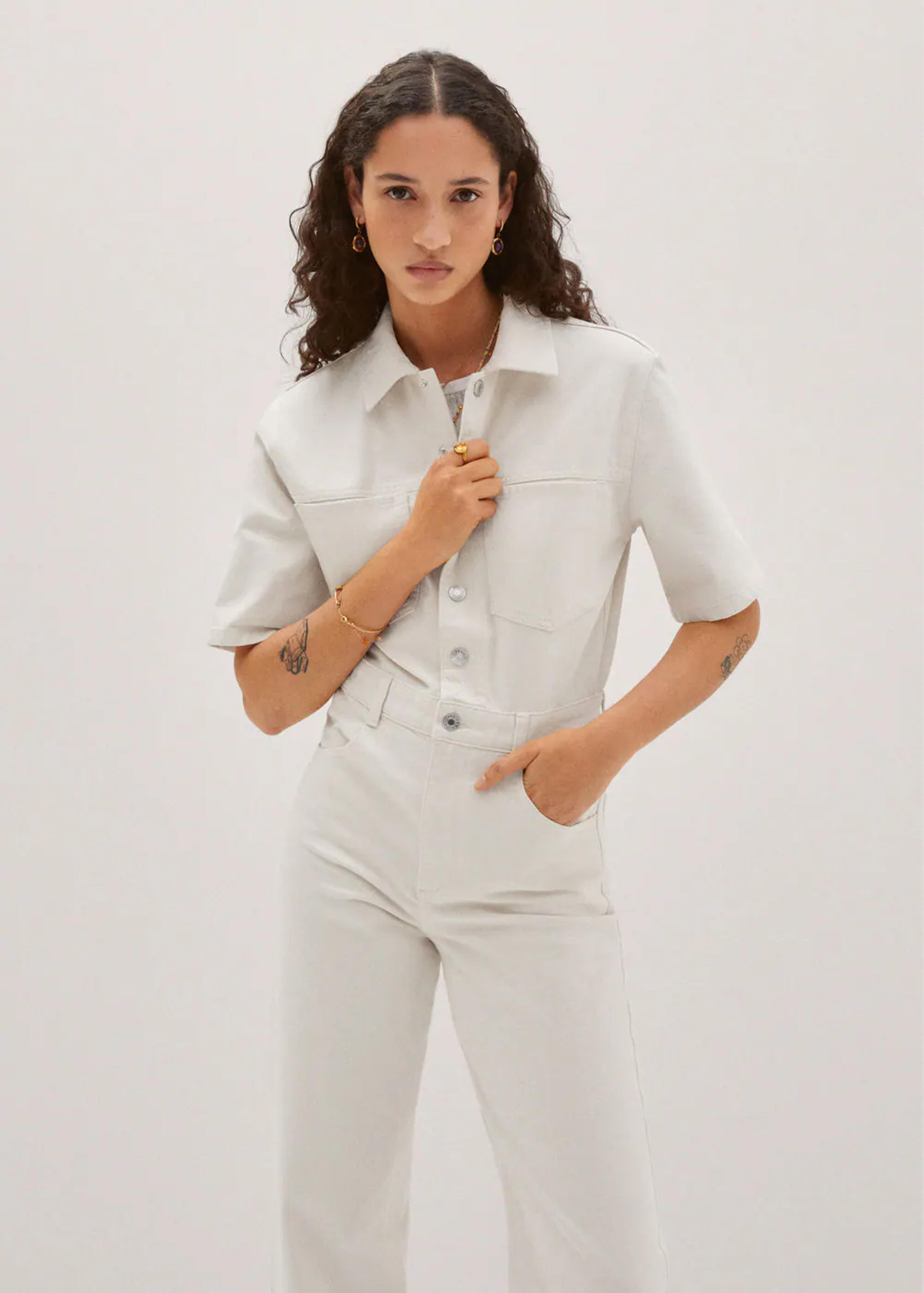 Short sleeved denim jumpsuit -  Women | Mango USA