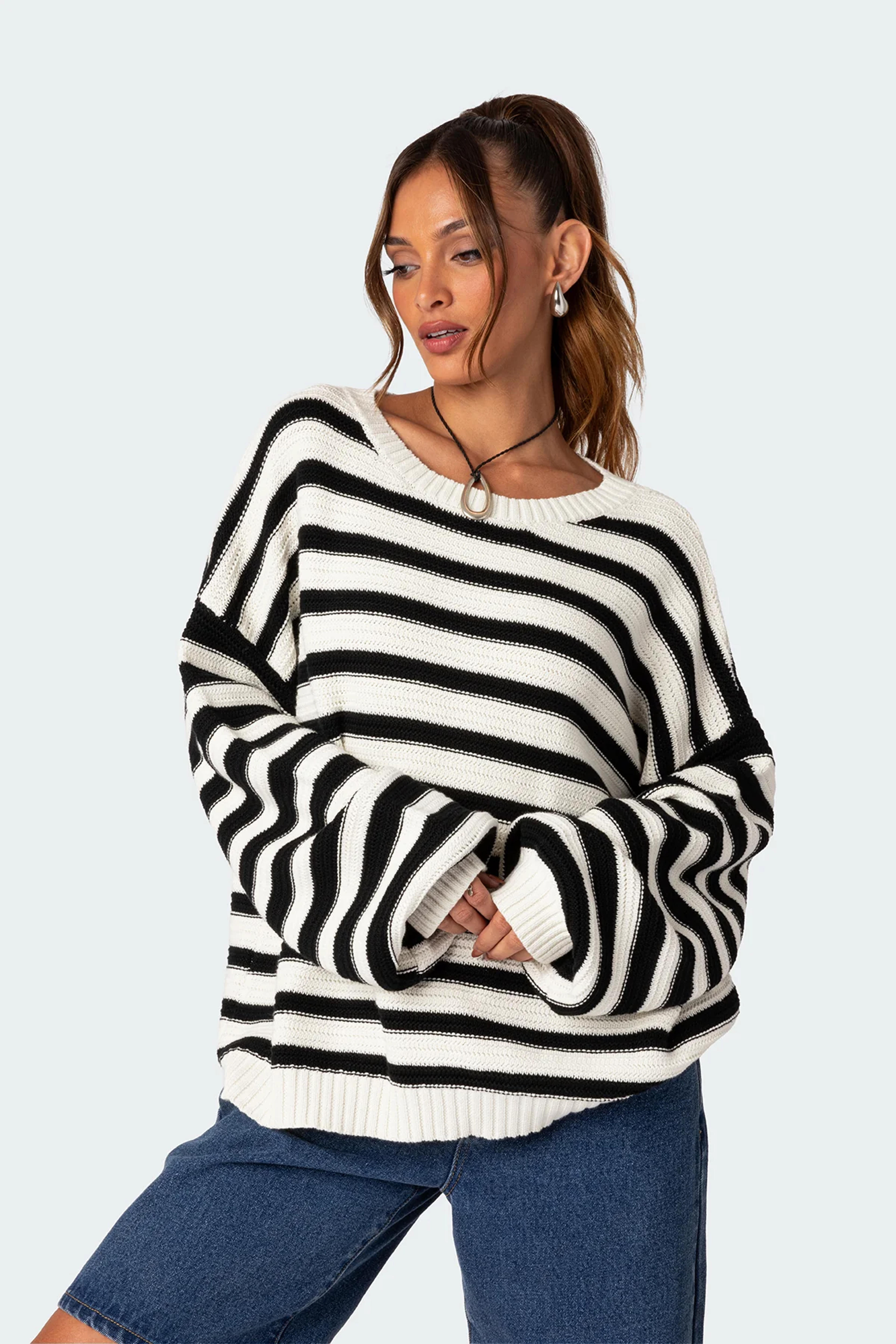 Aerin Oversized Sweater - BLACK AND WHITE / M/L