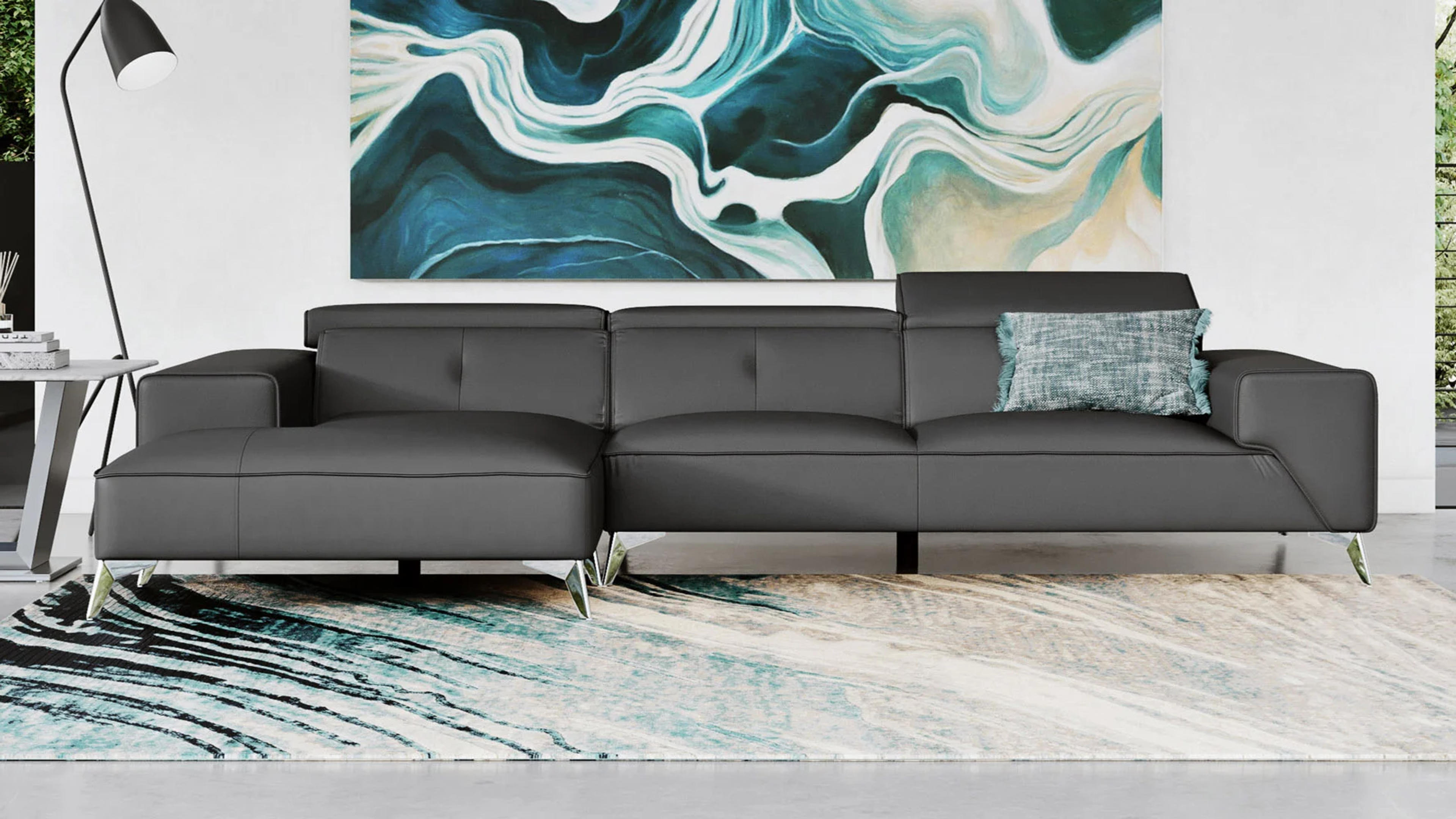 Raj Leather Sectional with Chaise - Slate | Zuri Furniture