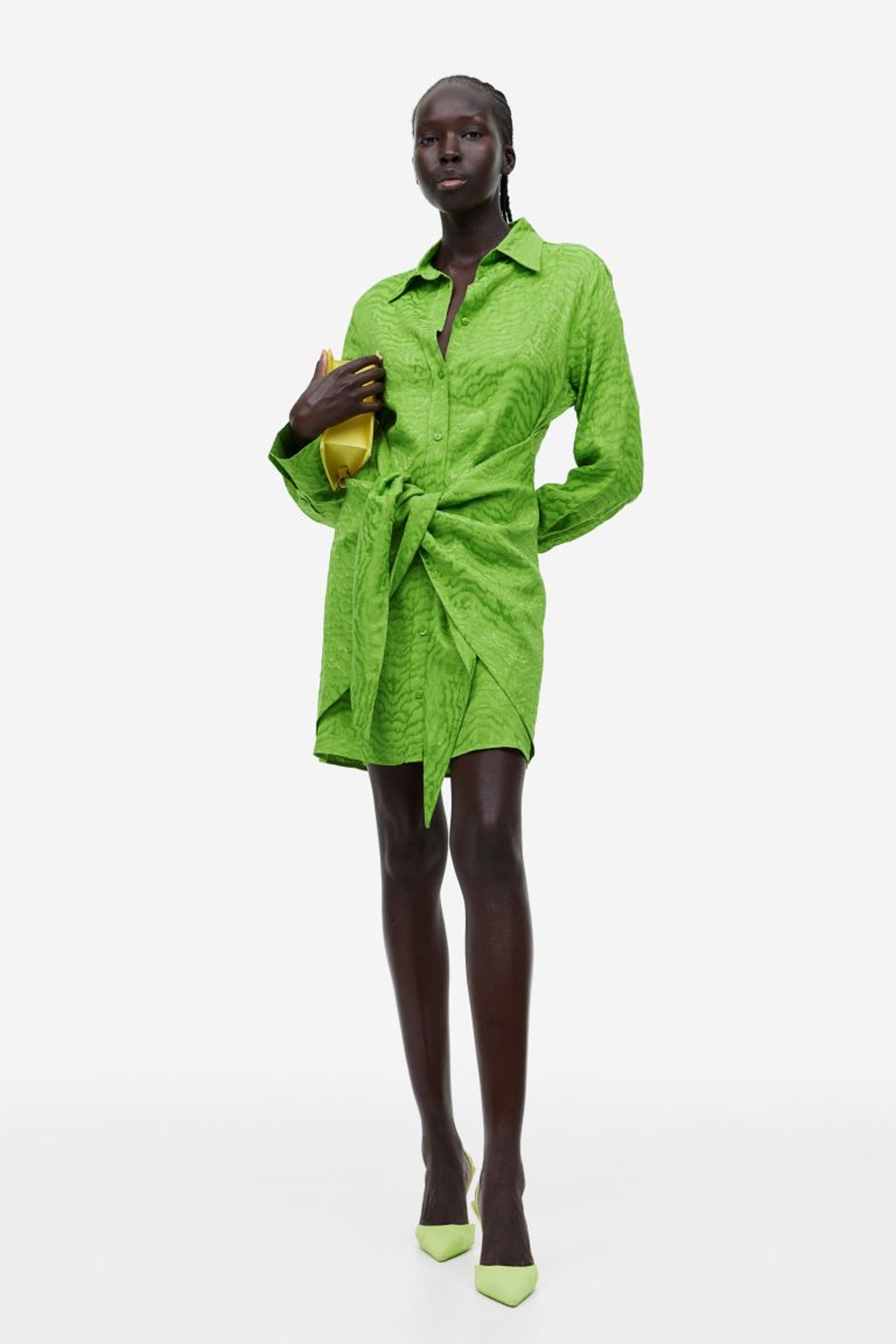 Tie-detail Shirt Dress - Green/crocodile-patterned - Ladies | H&M US