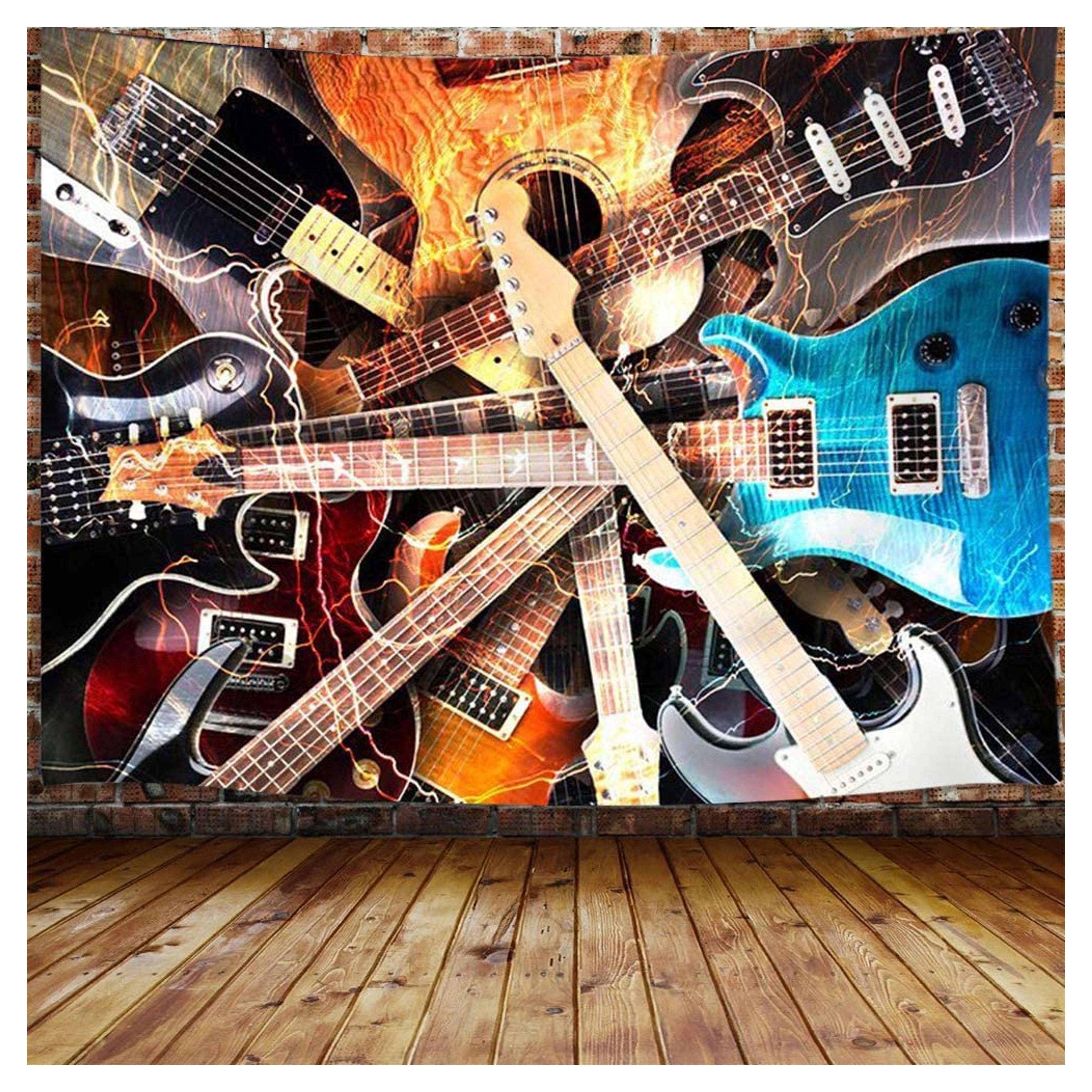 Music Tapestry, Guitar Musical Tapestry Wall Hanging for Bedroom, Instrument Rock Style Lover Tapestry Home Decor (60" W X 40" H)