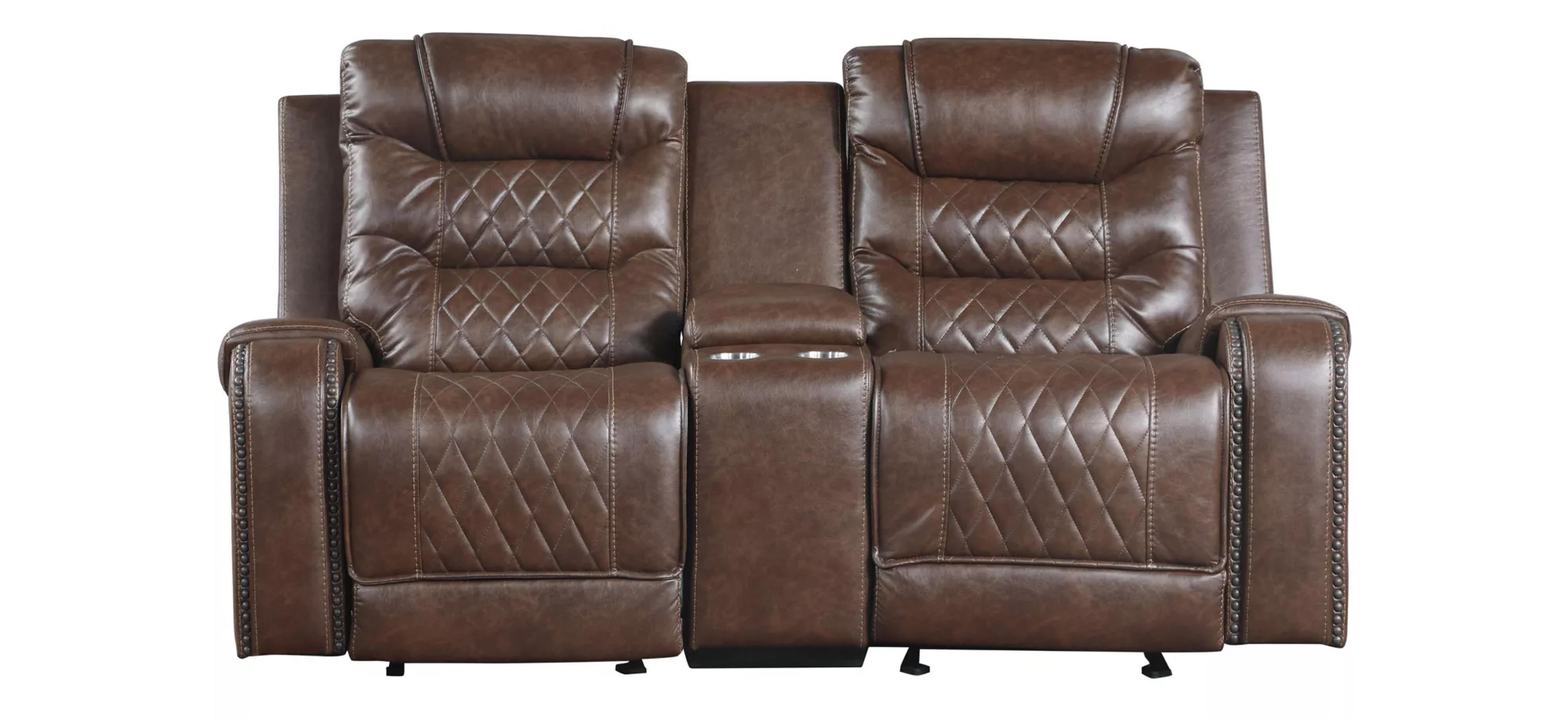 Greenway Double Glider Reclining Console Loveseat w/ USB | Raymour & Flanigan