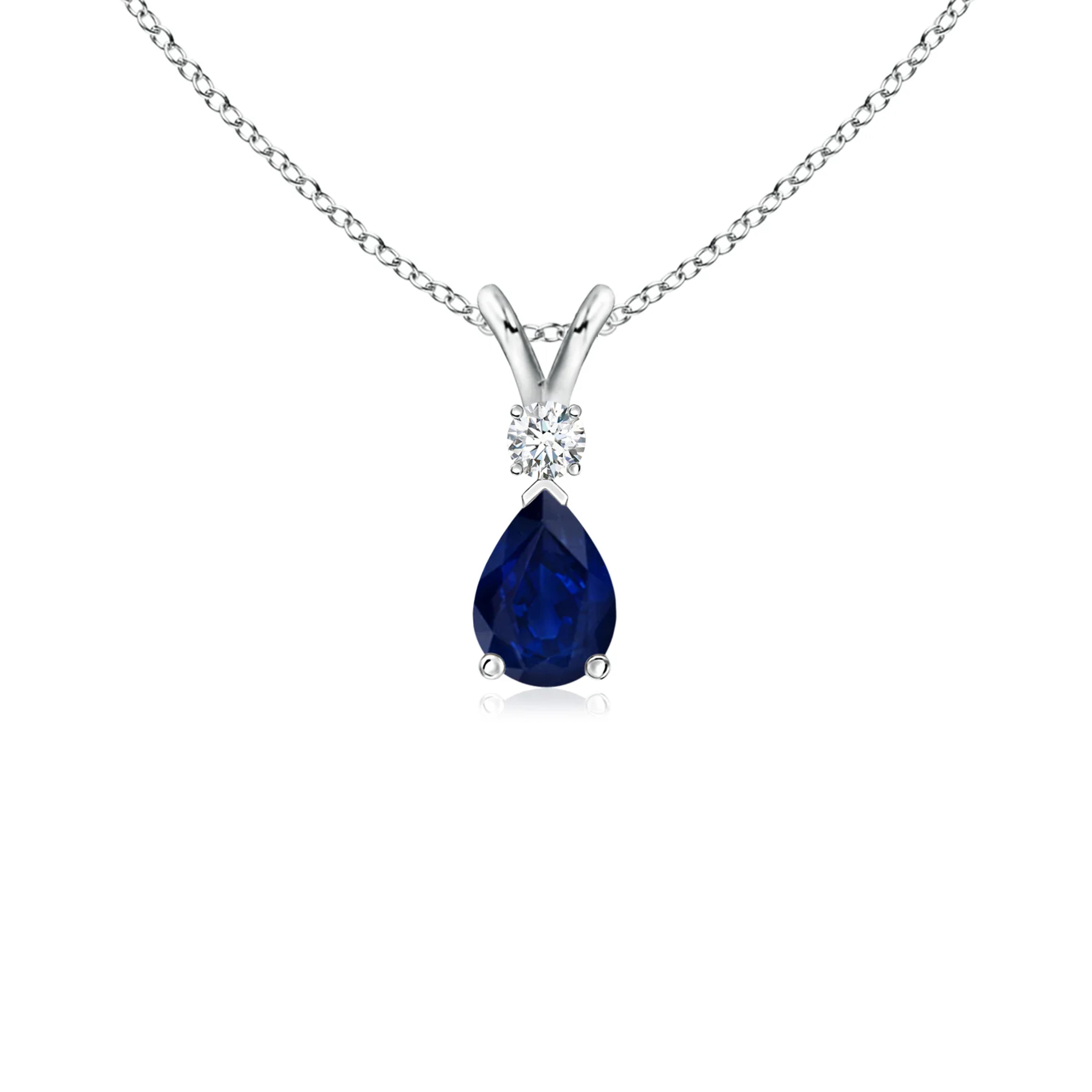 Blue Sapphire Teardrop Pendant with Diamond | Angara