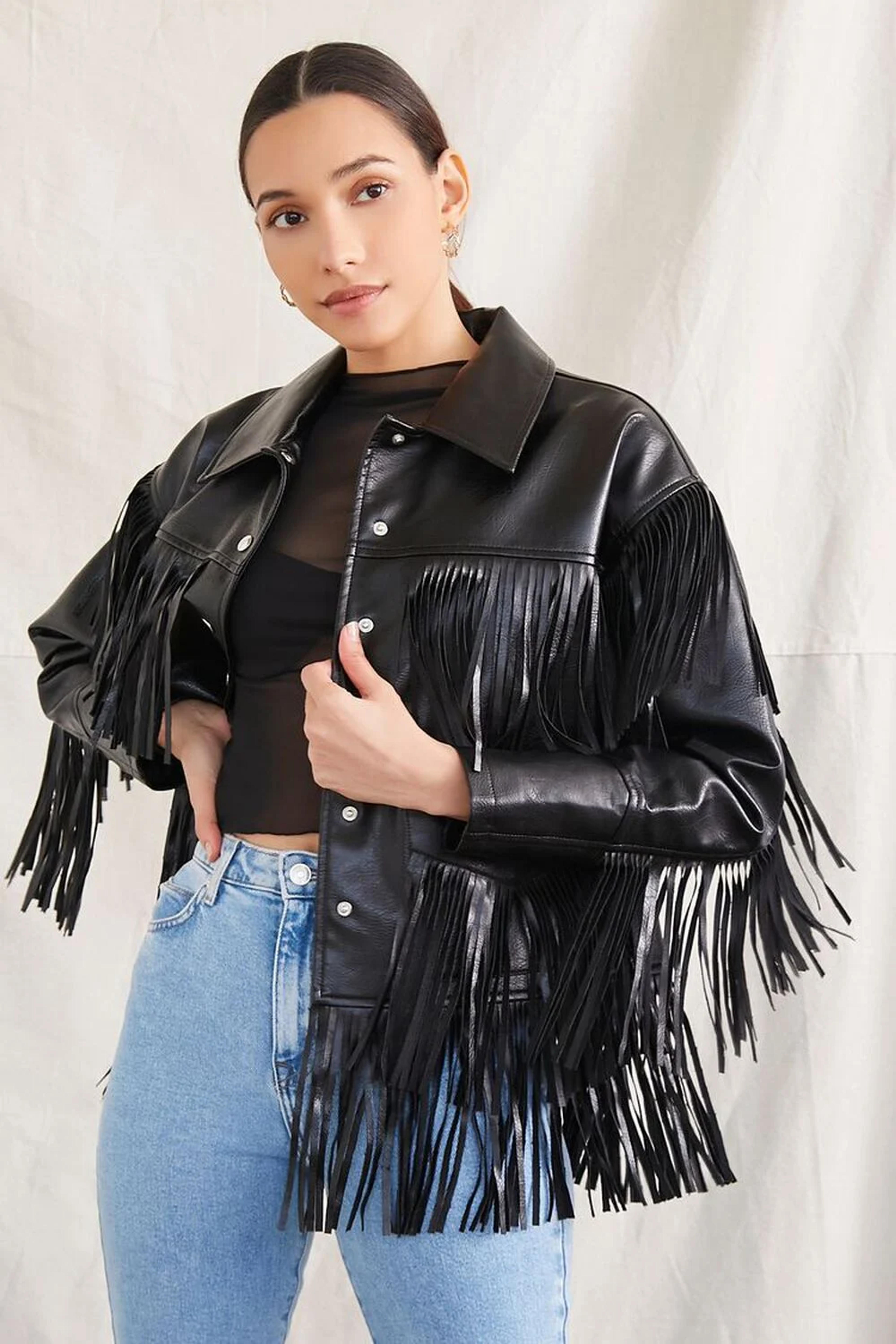 Faux Leather Fringe Moto Jacket