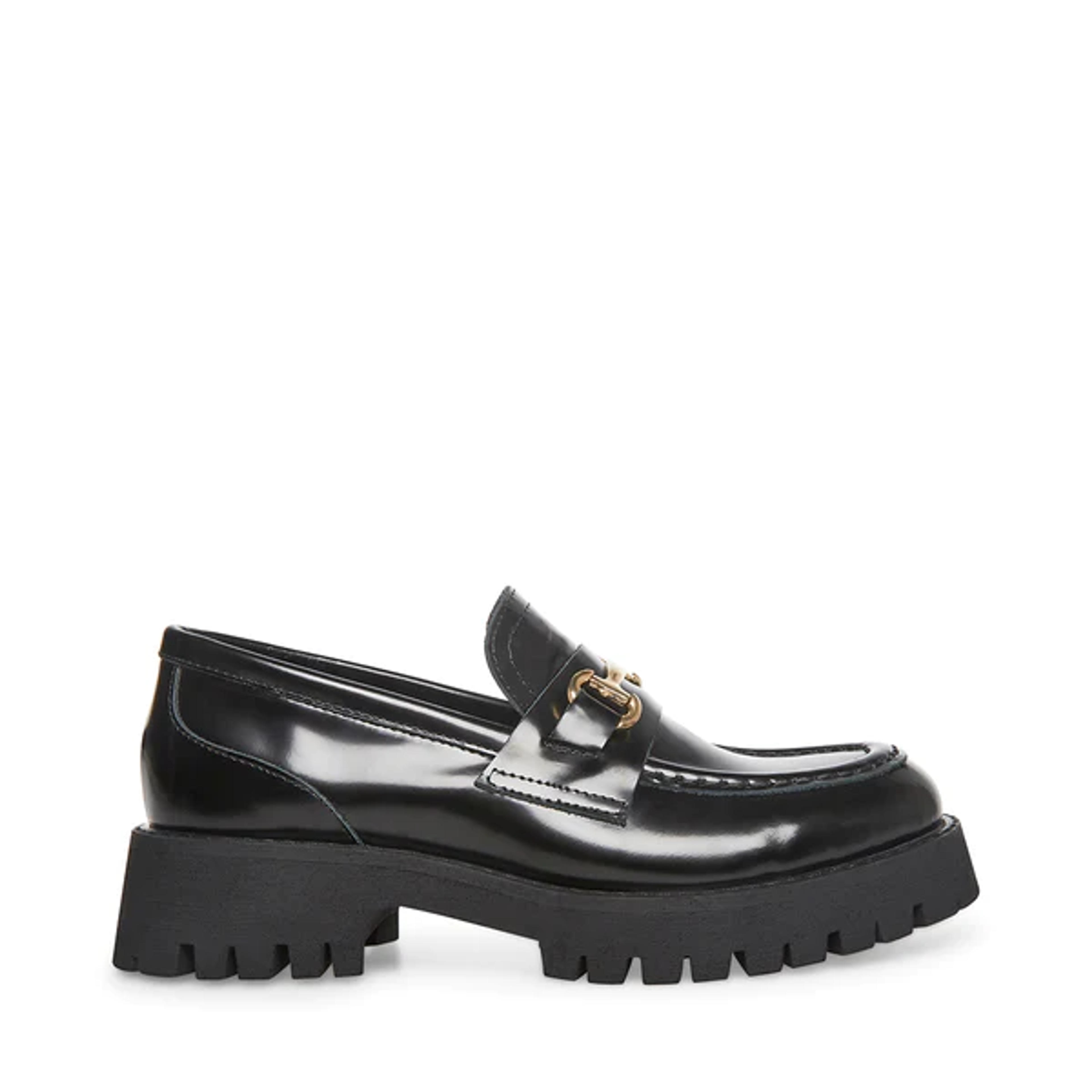 LANDO Black Leather Loafer | Women's Lug Loafer – Steve Madden