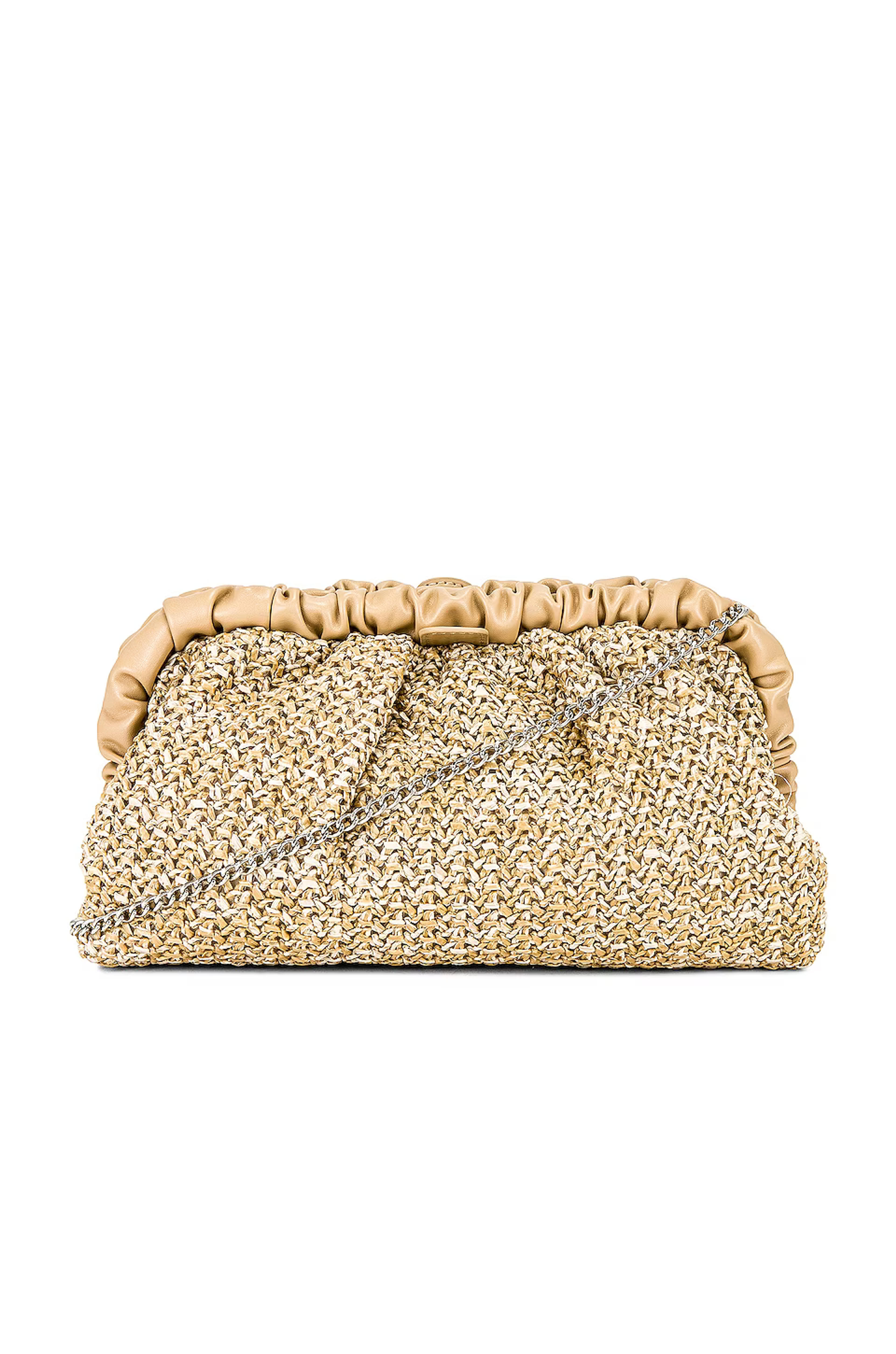 olga berg Amalia Pleated Woven Clutch in Natural | REVOLVE