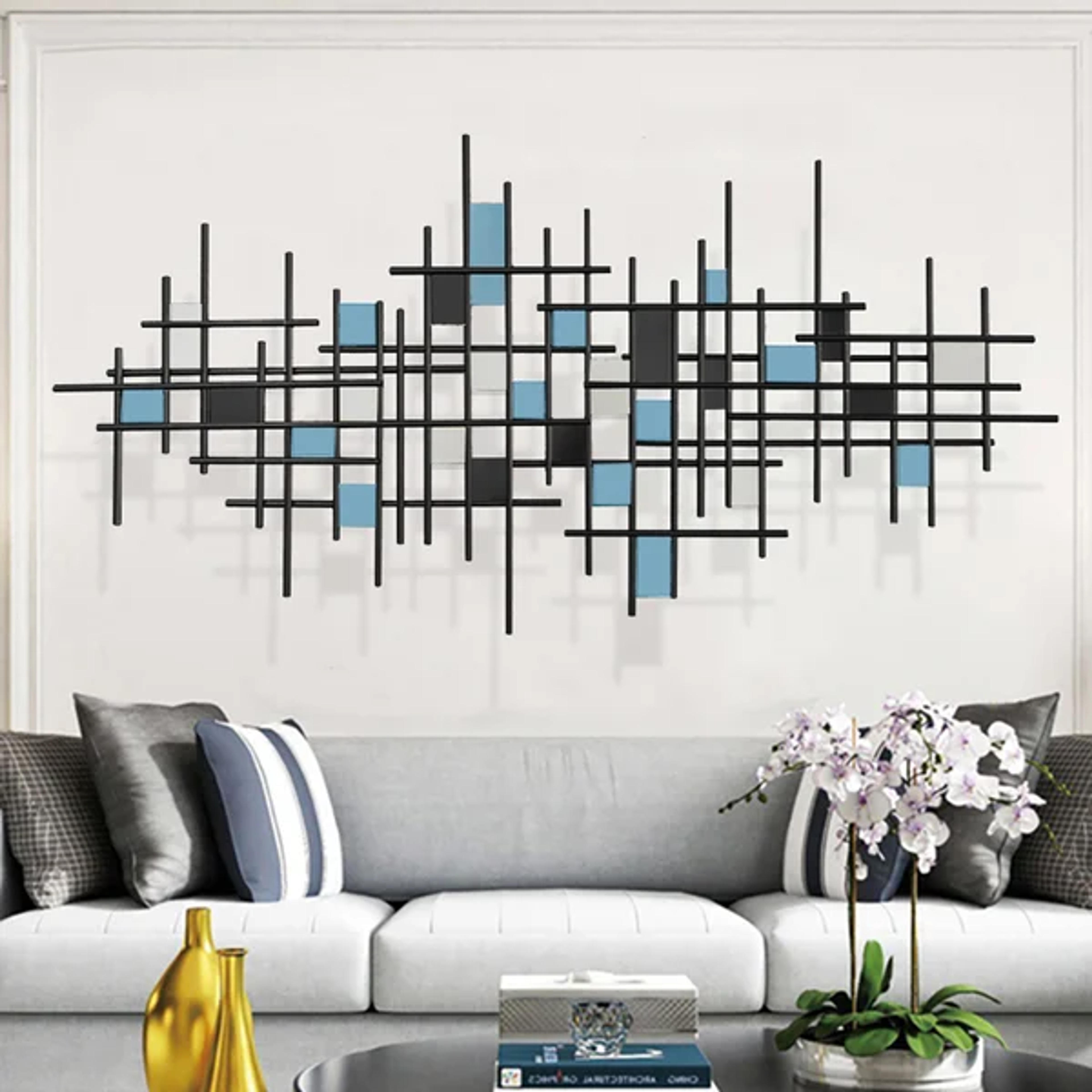 51.2"W Modern Luxury Style Blue & Black Metal Wall Decor Home Art in Living Room-Homary