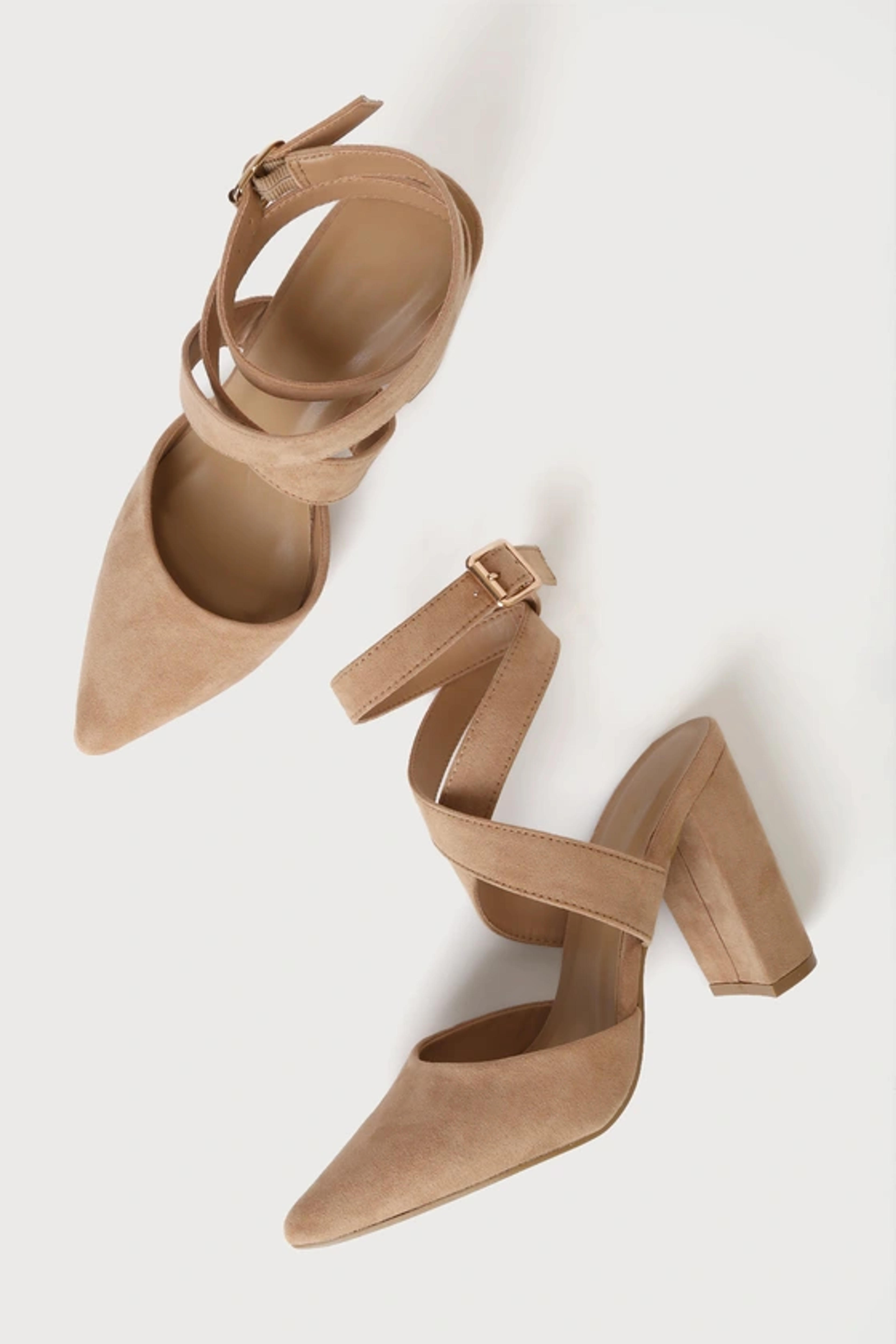 Camel Pumps - Faux Suede Pumps - Ankle Strap Pumps - Pumps - Lulus