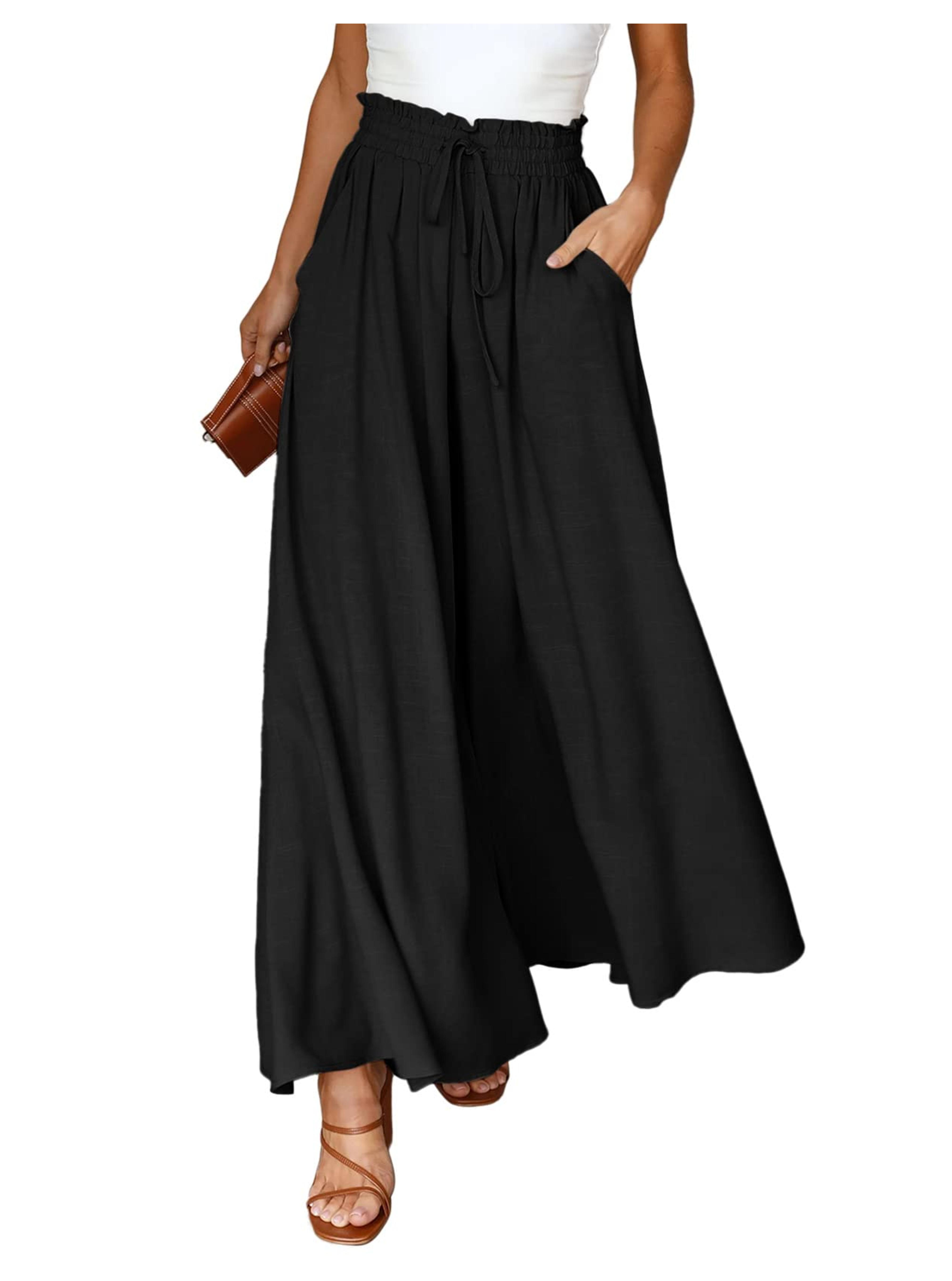 EVALESS Black Pants for Womens 2023 Comfy High Waisted Casual Wide Leg Long Palazzo Pant Trousers Black Medium