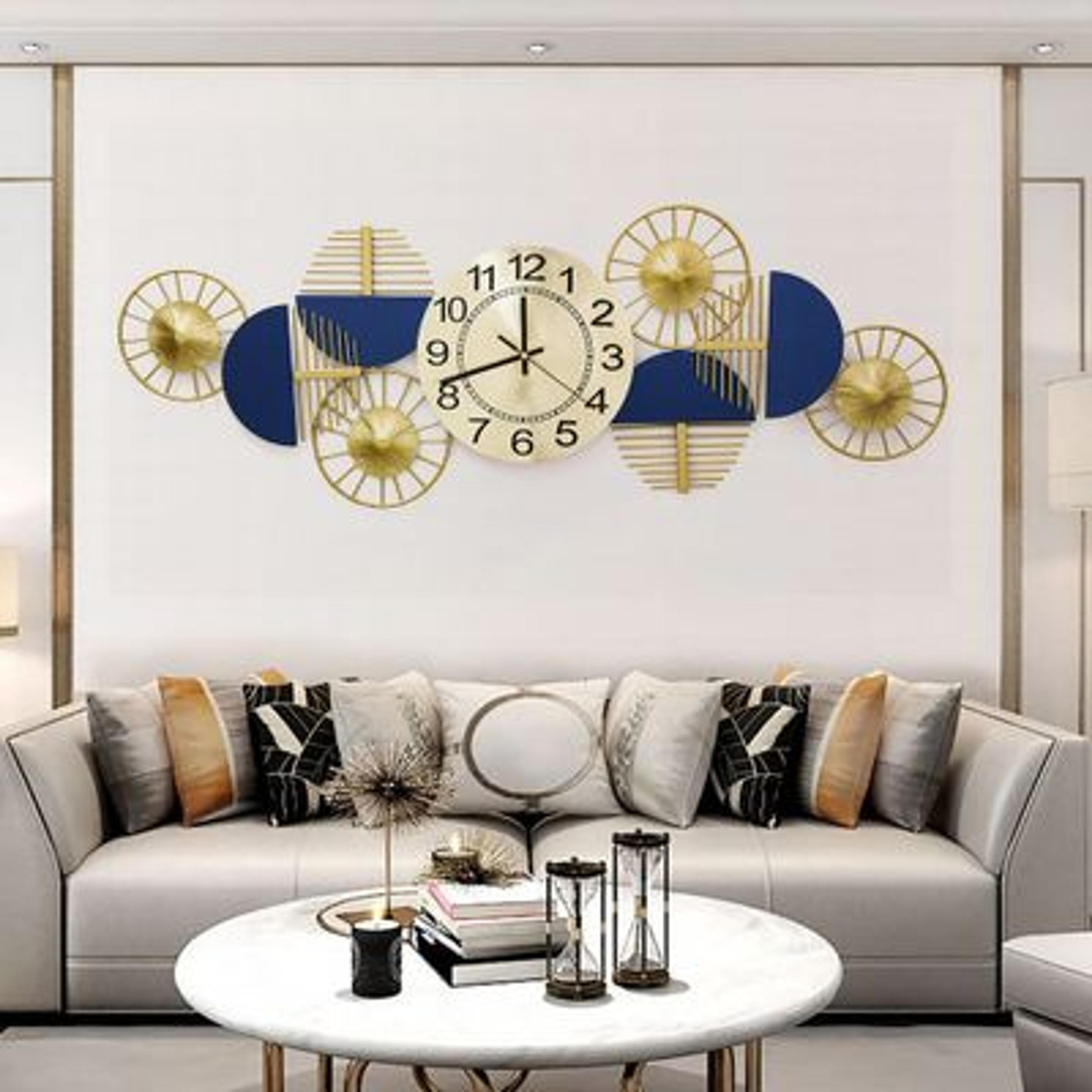 Blue & Gold Luxury Fashion Artistic Home Large Metal Wall Clock Decor - Clocks - Homary US