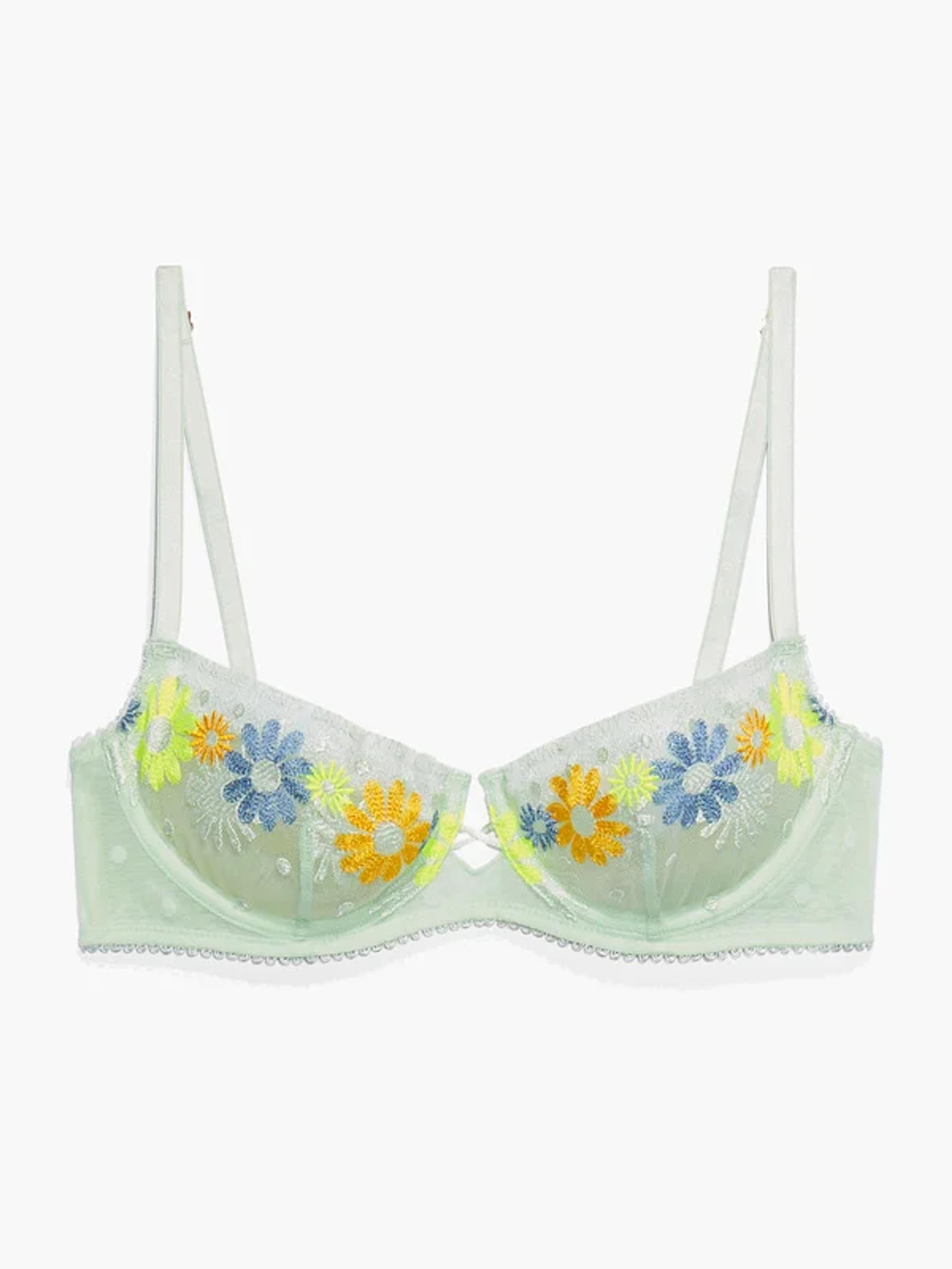 Free Spirit Floral Embroidered Unlined Balconette Bra in Green & Multi | SAVAGE X FENTY