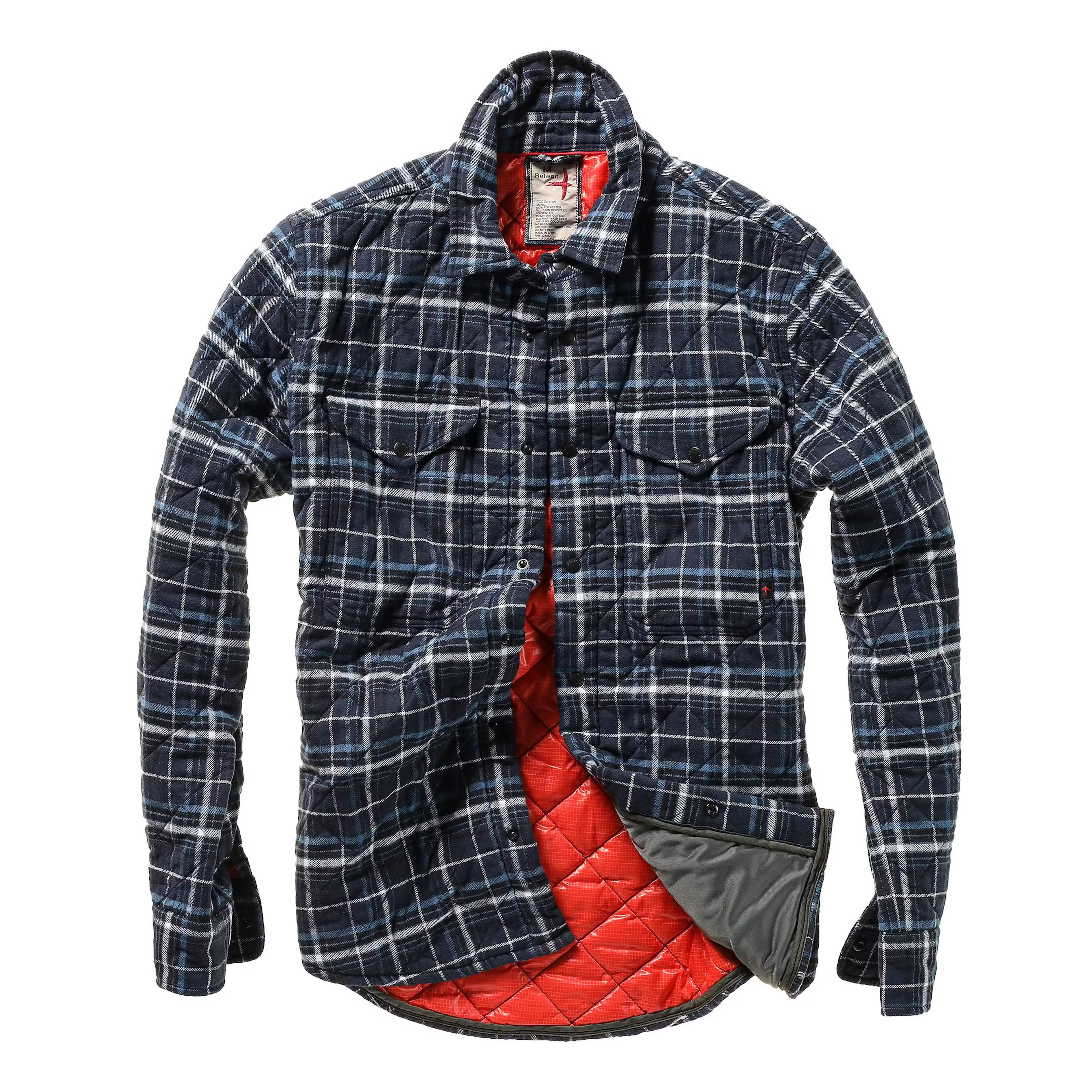 Relwen Quilted Flannel Shirt Jacket - Navy/Black/Blue Plaid 