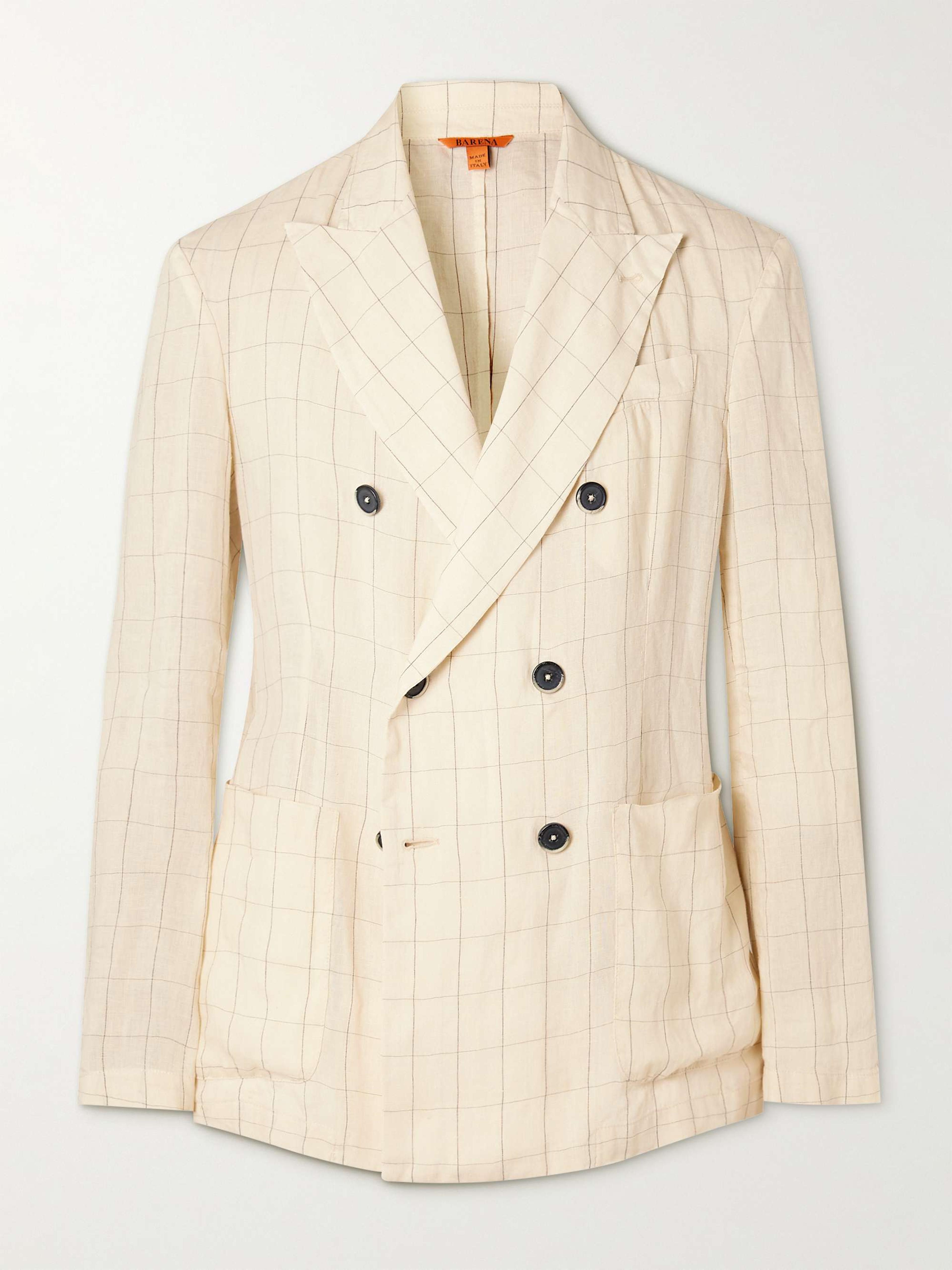 BARENA Siroco Double-Breasted Checked Linen, Wool and Cotton-Blend Blazer for Men | MR PORTER