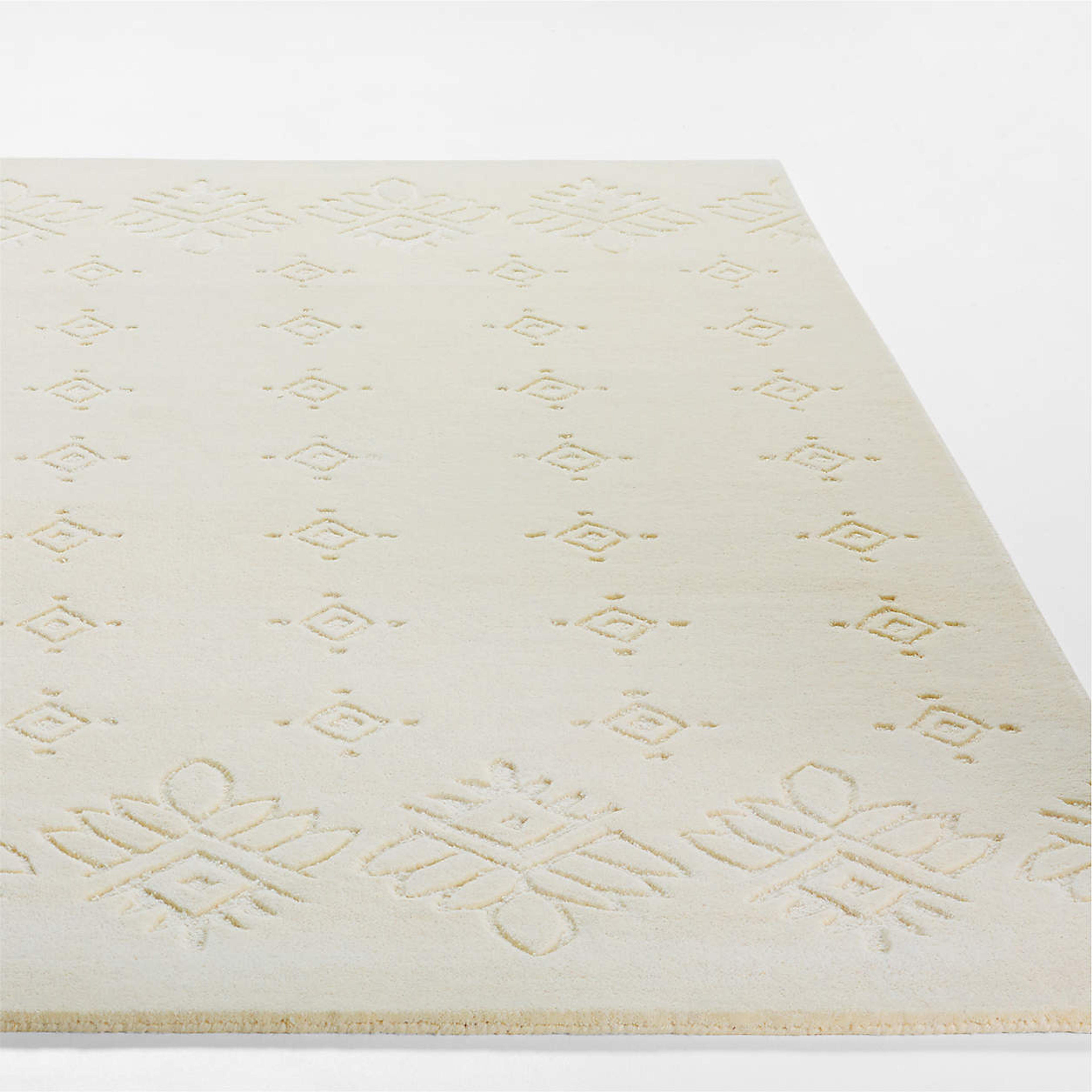 Yami Hand-Tufted Wool Ivory Carved Geometric Rug by John Robshaw