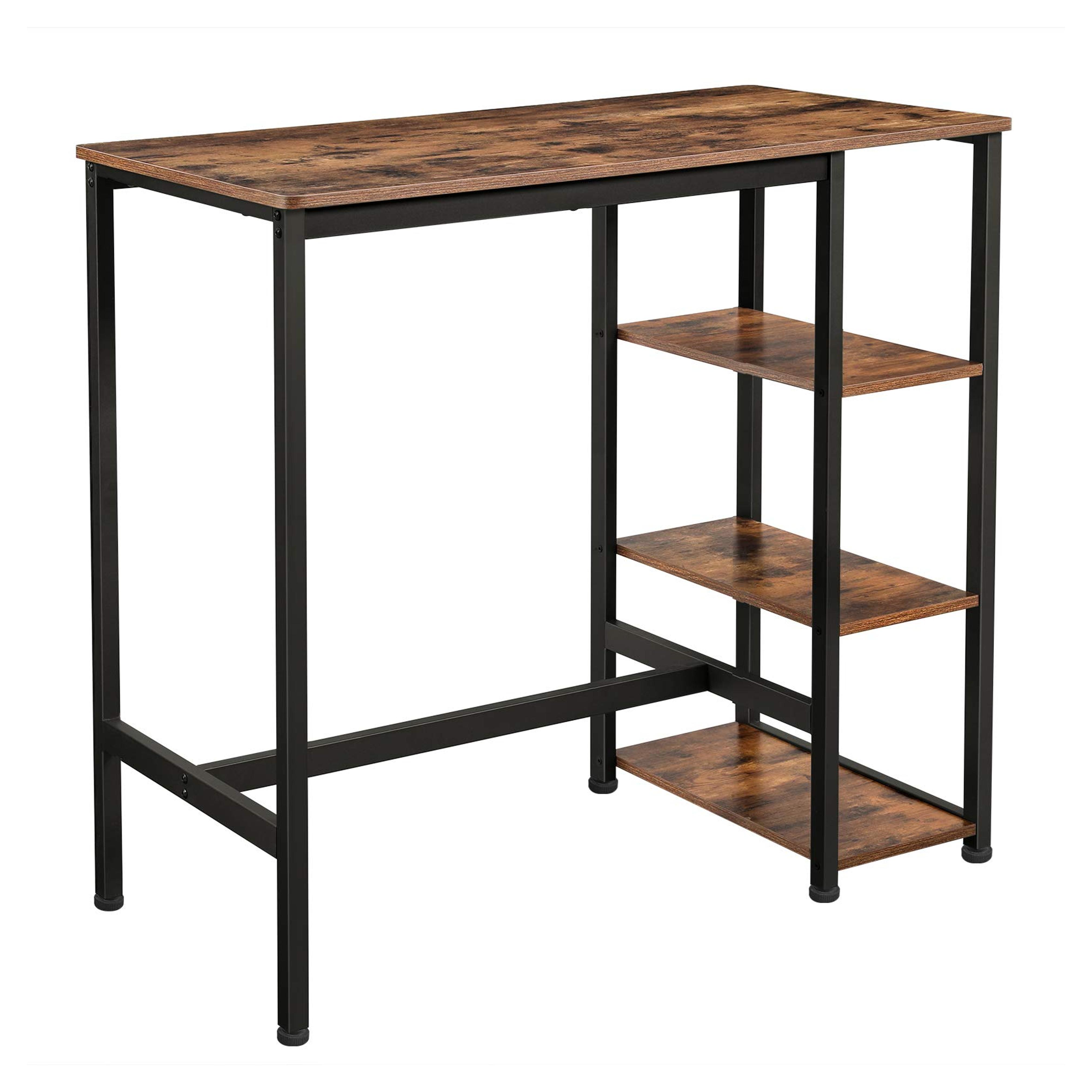 VASAGLE Bar Table with 3 Storage Shelves and Stable Steel Structure, Computer Desk, Industrial, 23.6" W, Rustic Brown