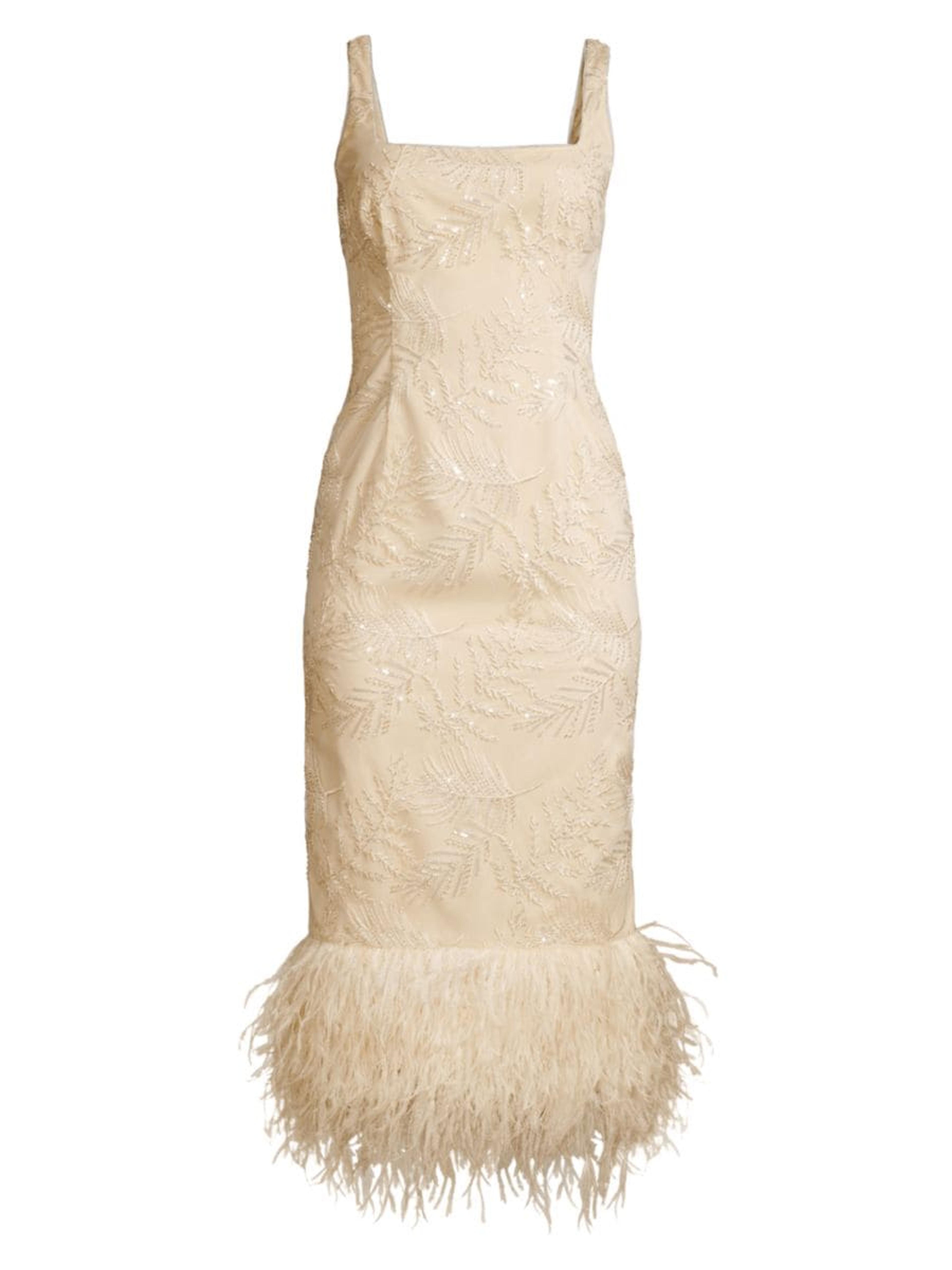 Shop Aidan Mattox Sequin-Embroidered & Feather-Embellished Dress | Saks Fifth Avenue