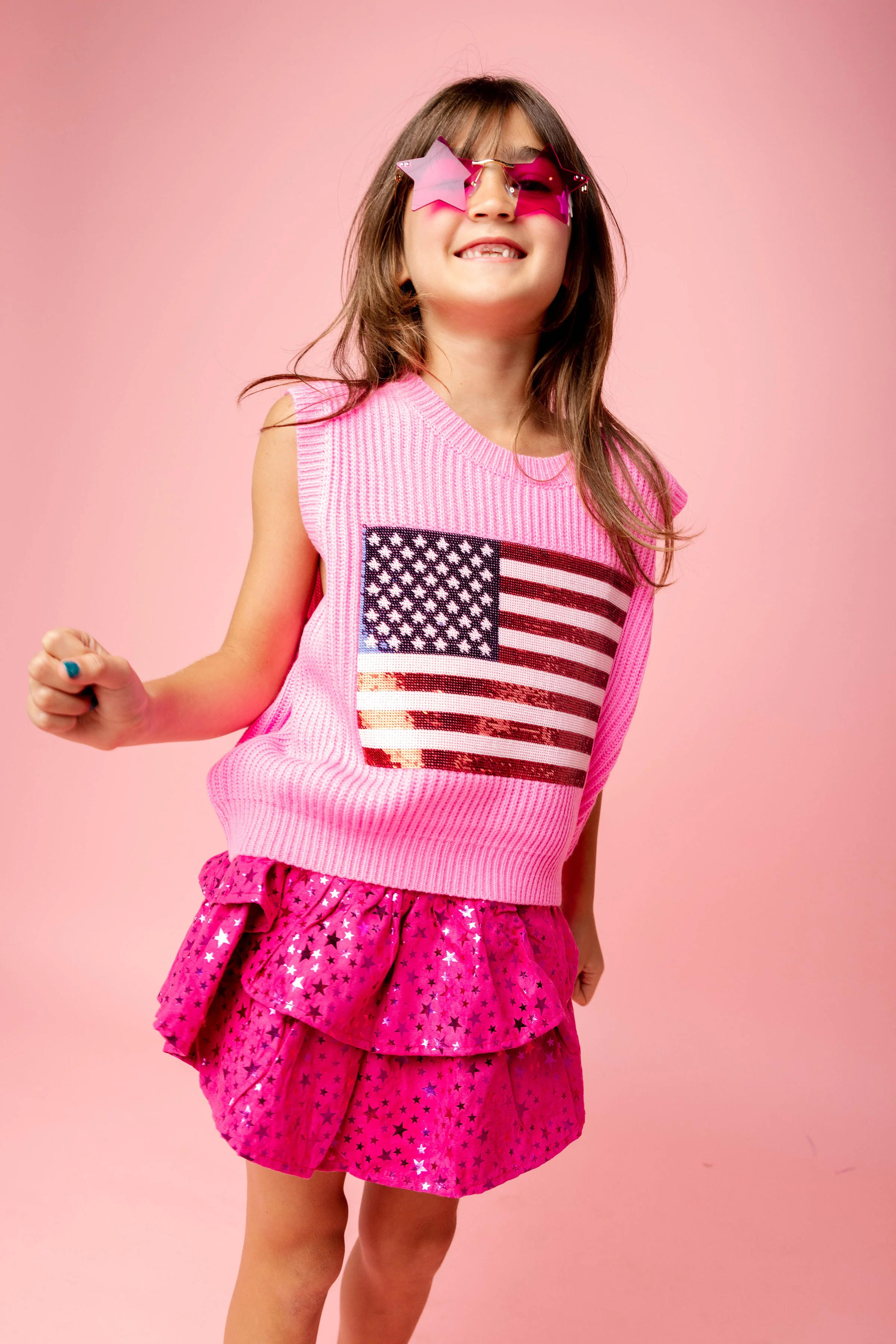 Kids Neon Pink American Flag Sweater Tank – Queen of Sparkles